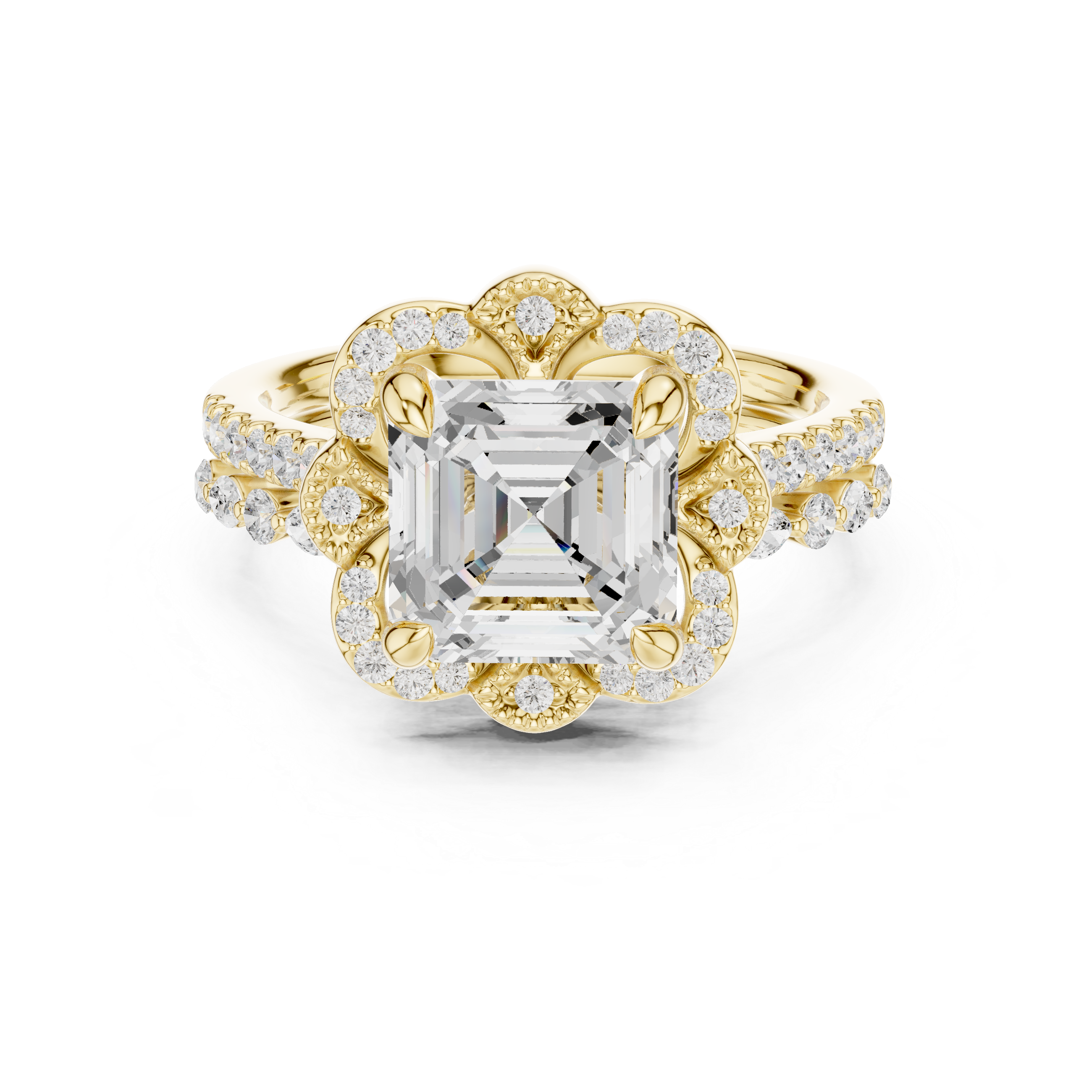 3.56 CT Asscher Cut Floral Halo Diamond Engagement Ring