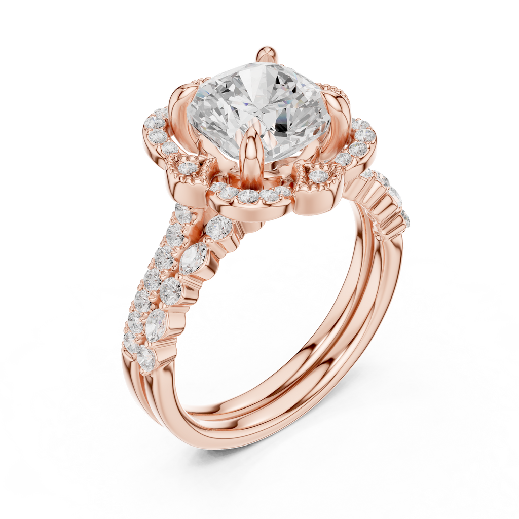 3.56 CT Cushion Cut Floral Halo Diamond Engagement Ring