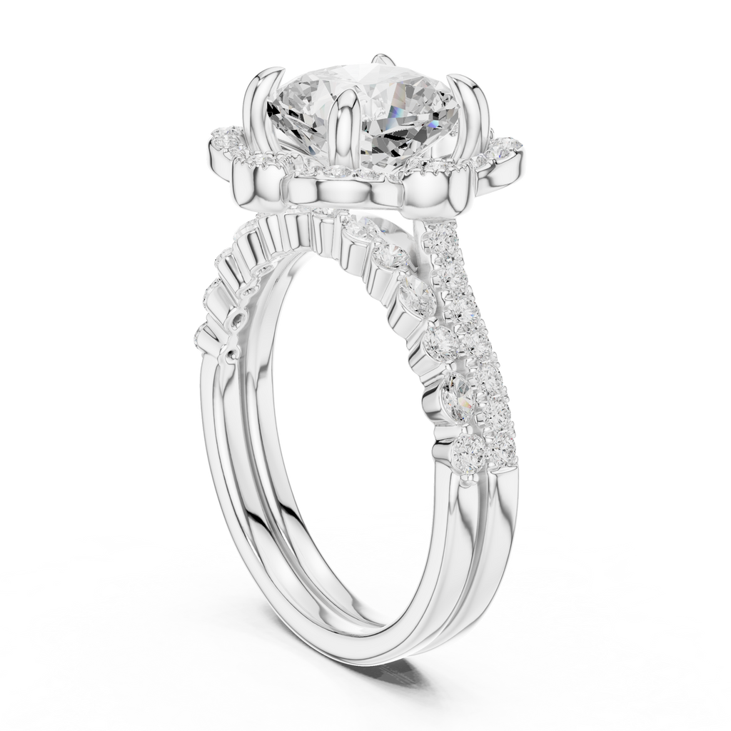 3.56 CT Cushion Cut Floral Halo Diamond Engagement Ring