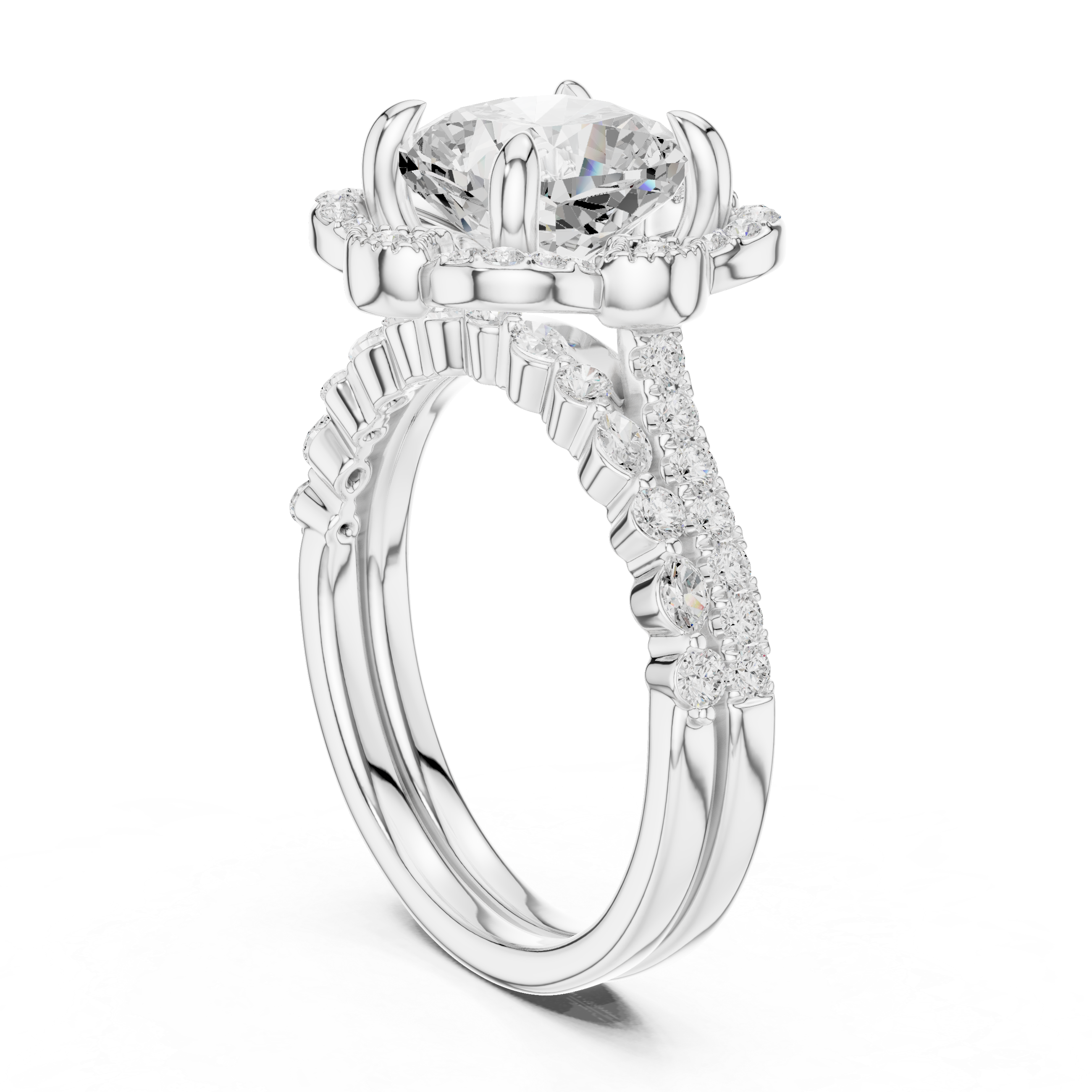3.56 CT Cushion Cut Floral Halo Diamond Engagement Ring