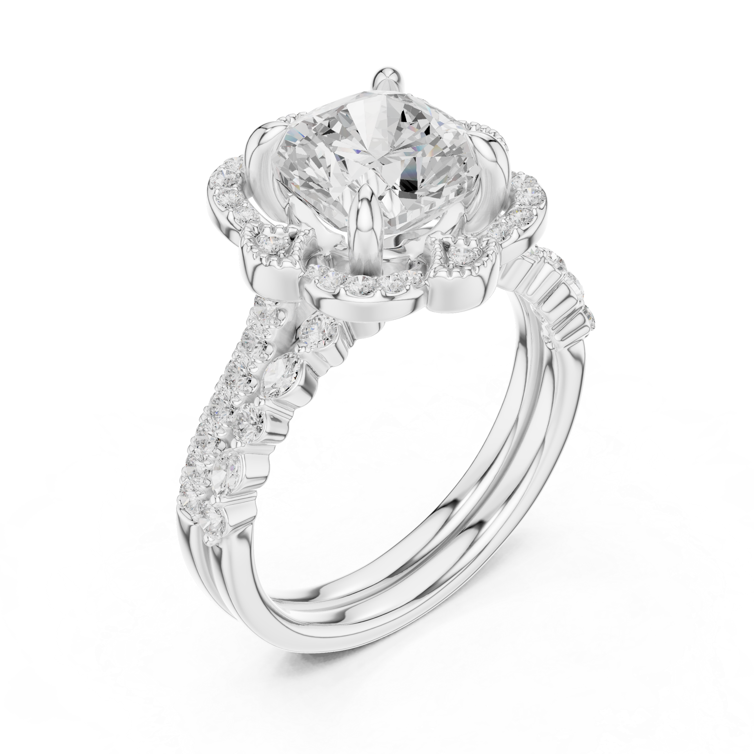 3.56 CT Cushion Cut Floral Halo Diamond Engagement Ring
