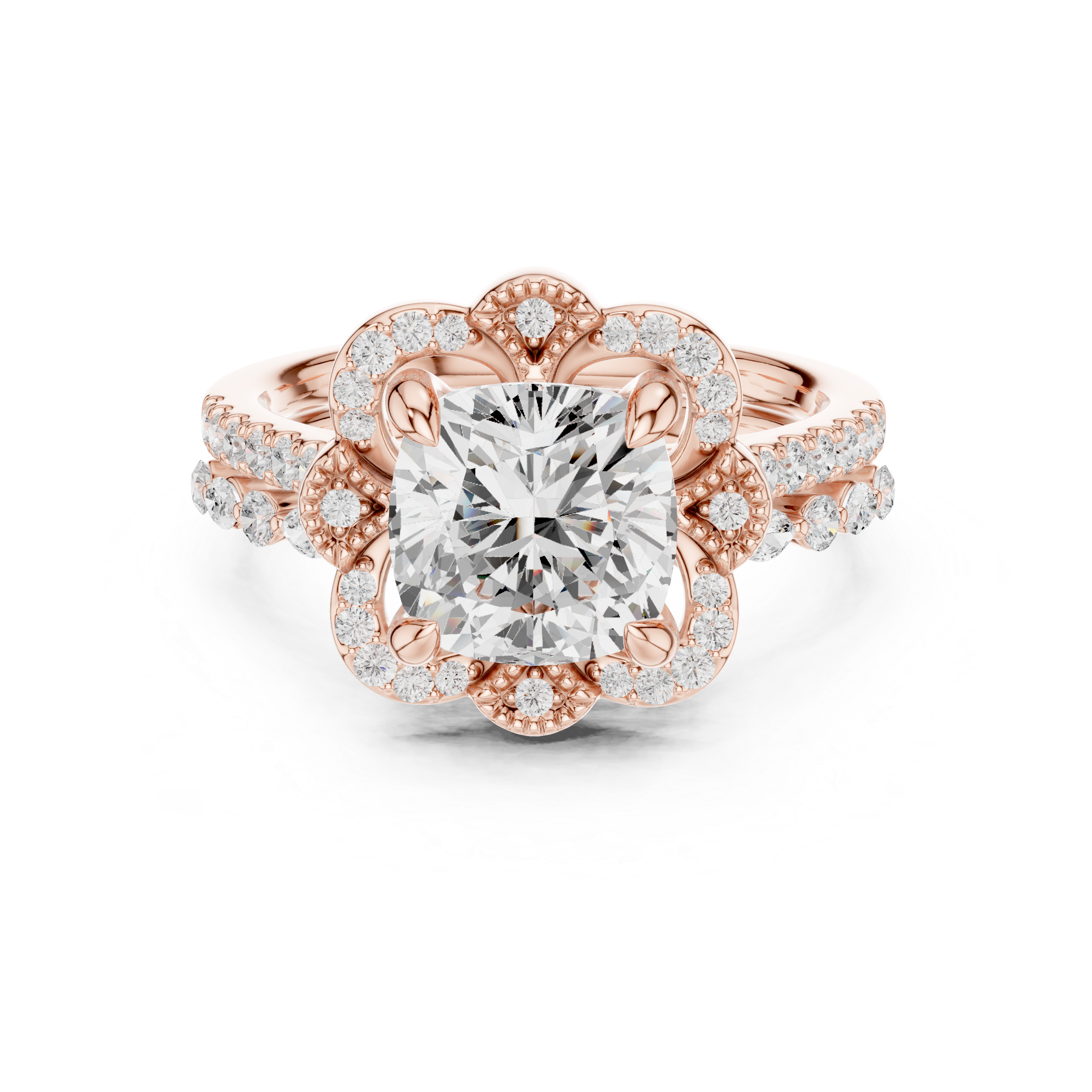 3.56 CT Cushion Cut Floral Halo Diamond Engagement Ring