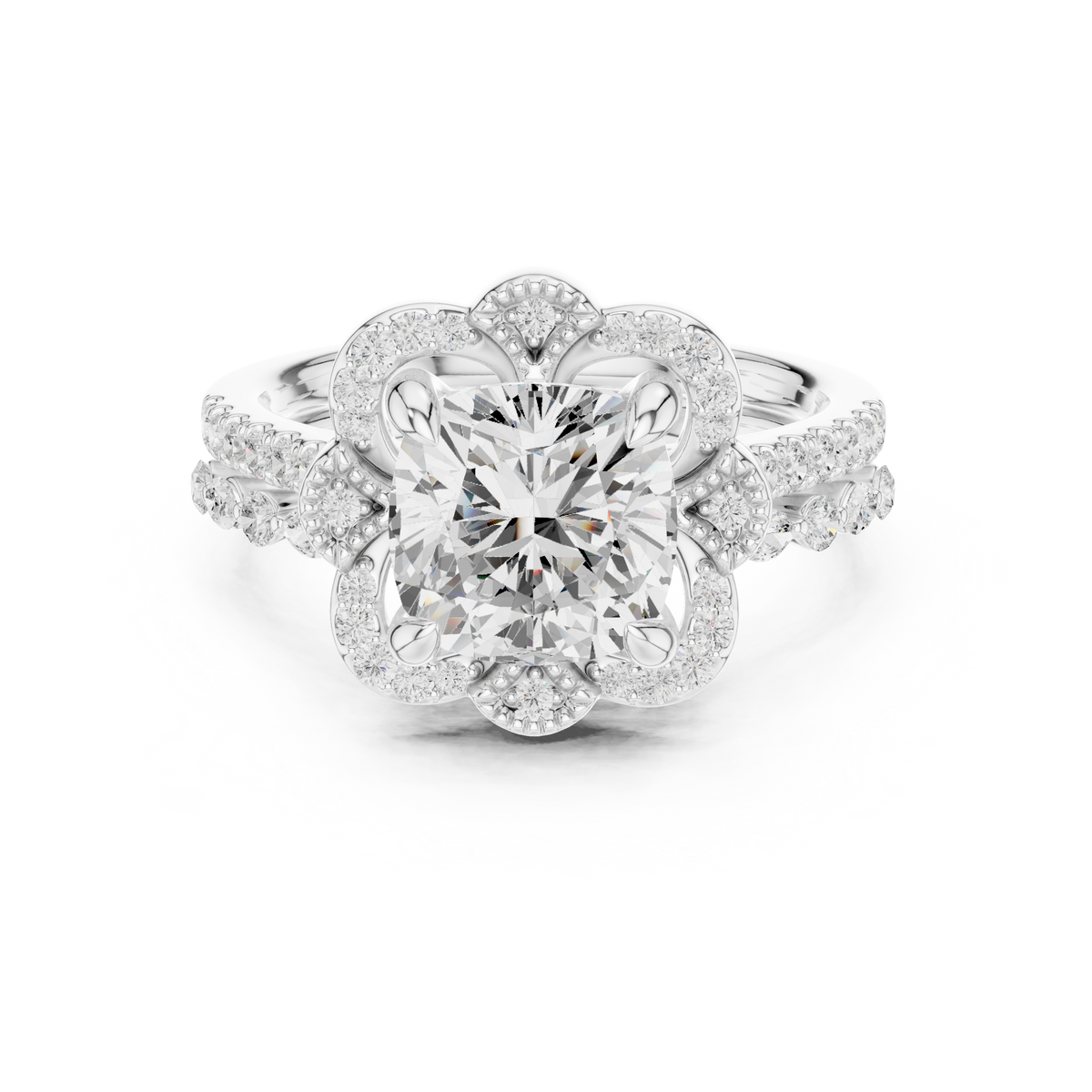 Cushion Cut Floral Halo Diamond Engagement Ring — Jewelix Atelier