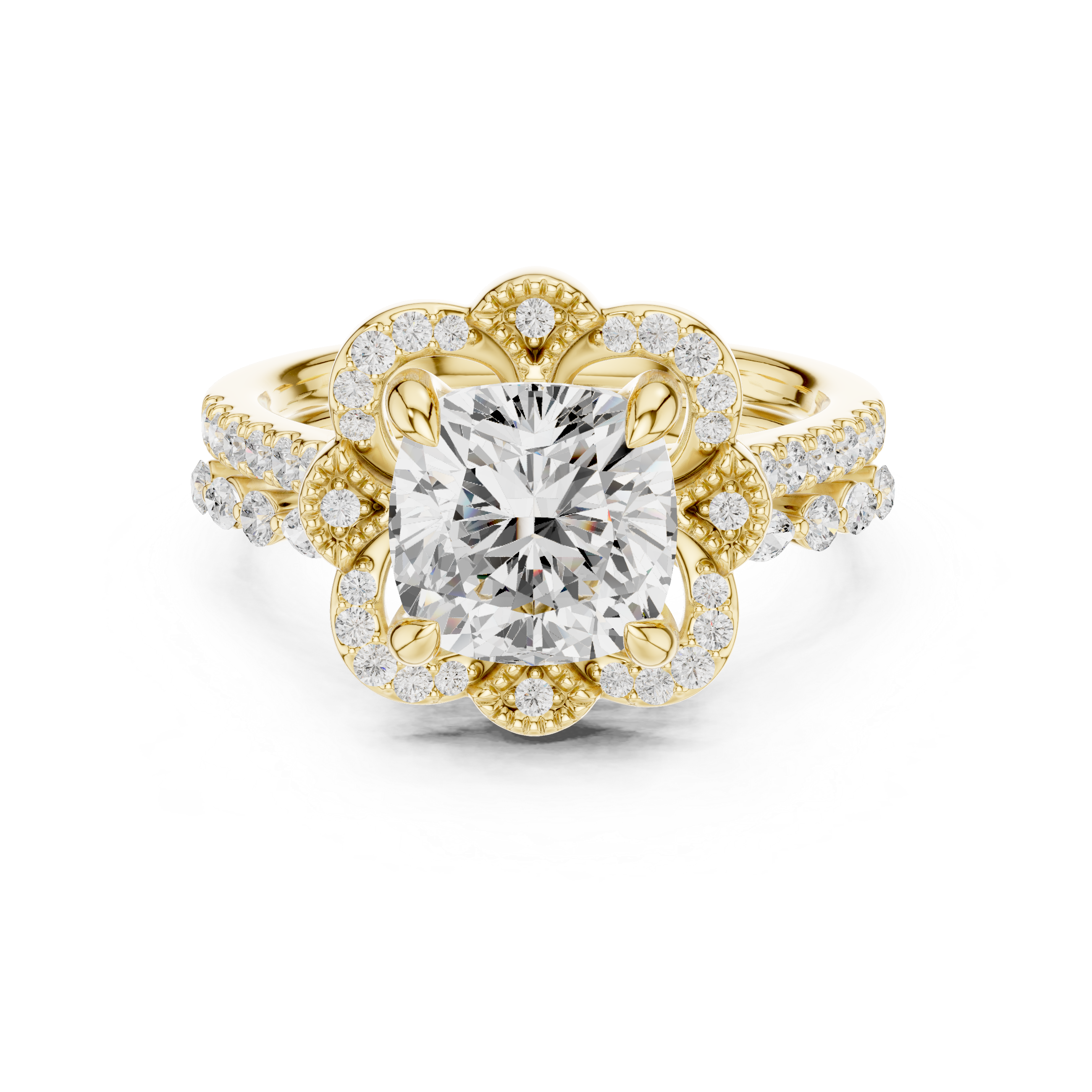 3.56 CT Cushion Cut Floral Halo Diamond Engagement Ring