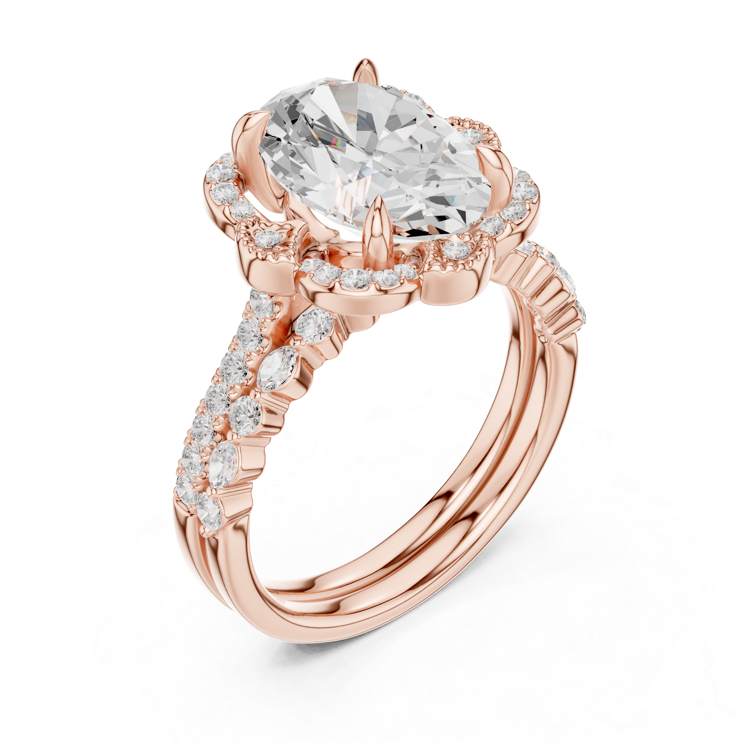 3.58 CT Oval Cut Floral Halo Diamond Engagement Ring