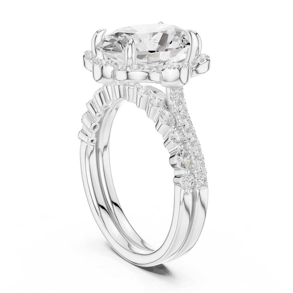 3.58 CT Oval Cut Floral Halo Diamond Engagement Ring