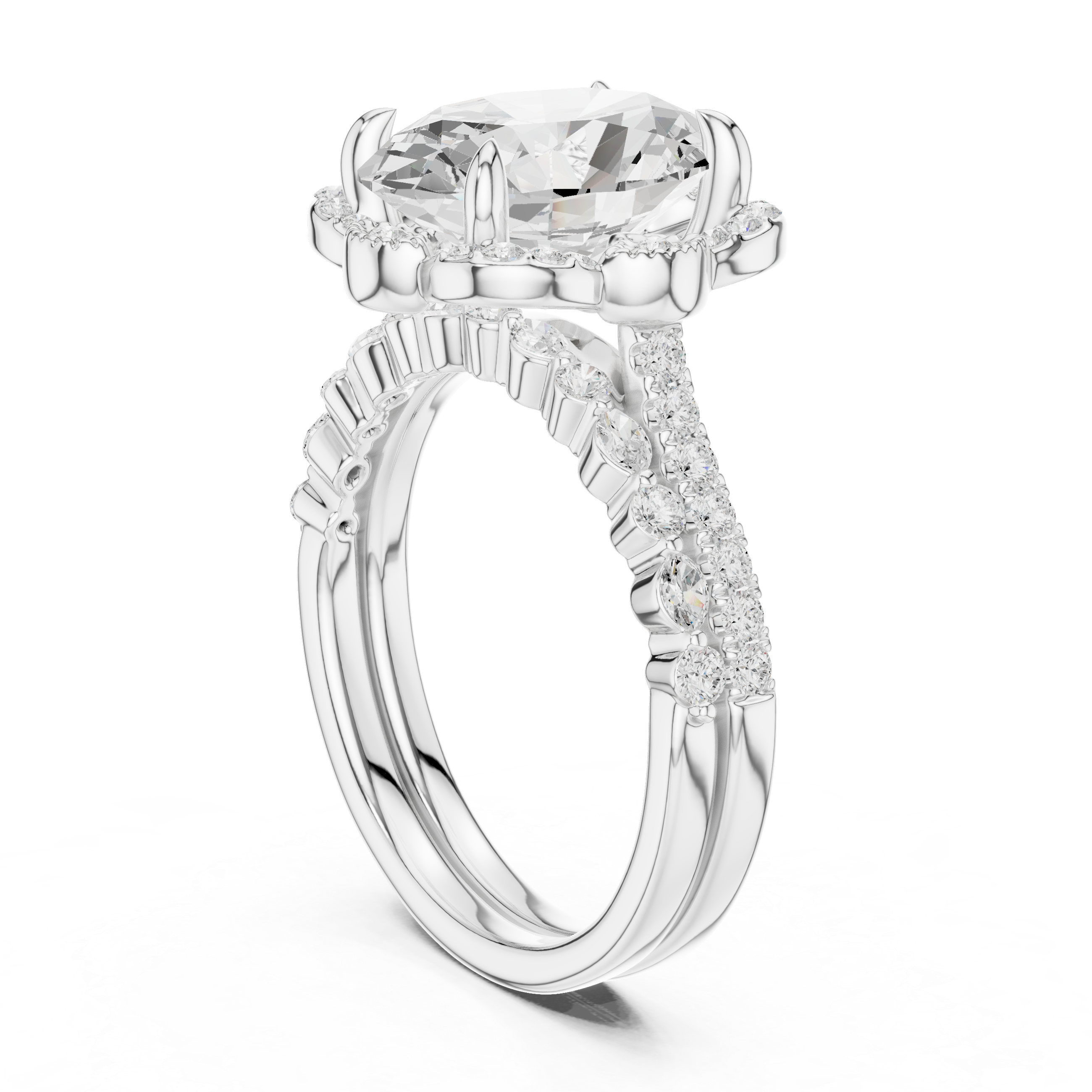 3.58 CT Oval Cut Floral Halo Diamond Engagement Ring
