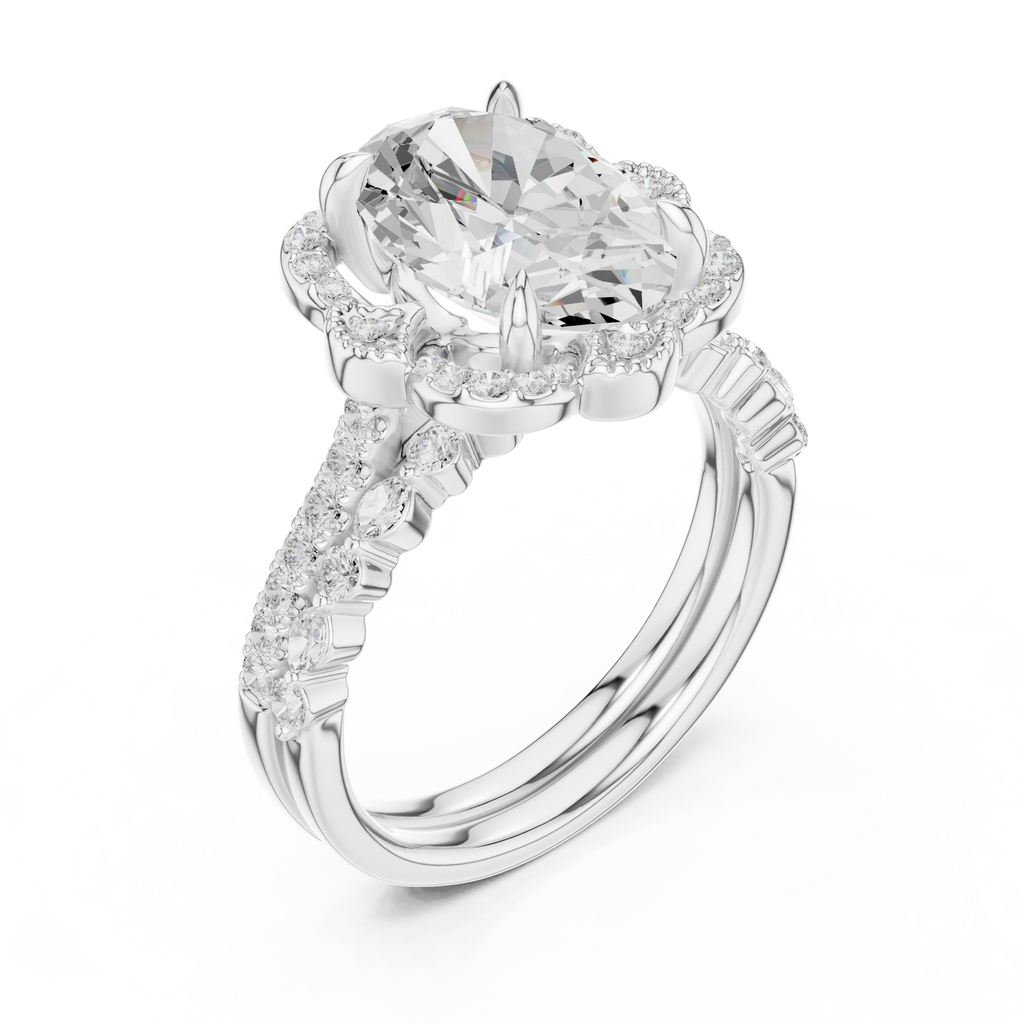 3.58 CT Oval Cut Floral Halo Diamond Engagement Ring