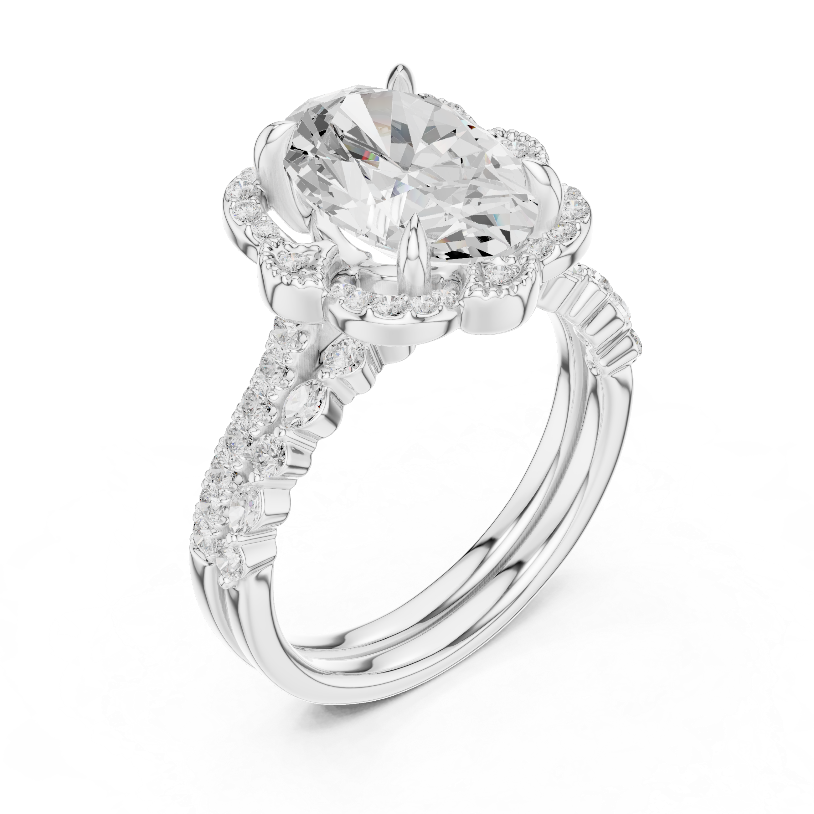 3.58 CT Oval Cut Floral Halo Diamond Engagement Ring