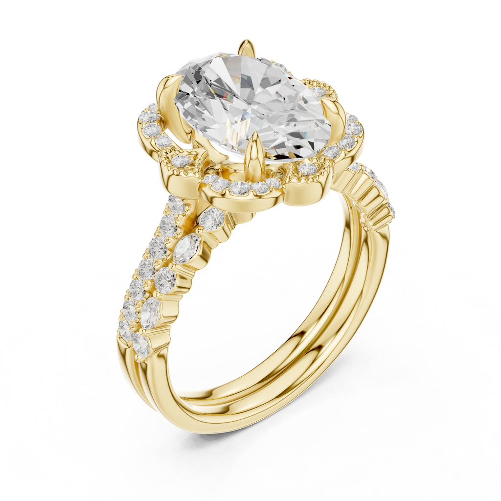 3.58 CT Oval Cut Floral Halo Diamond Engagement Ring