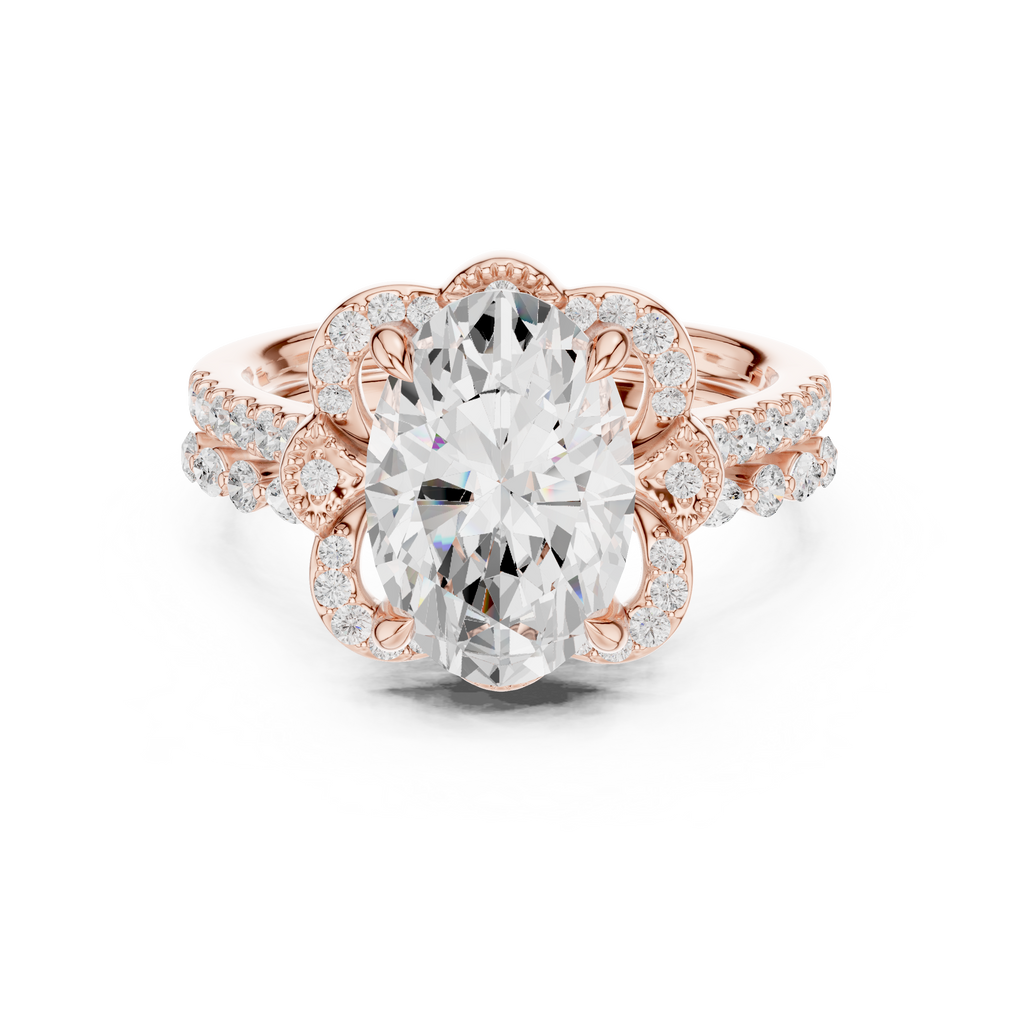 3.58 CT Oval Cut Floral Halo Diamond Engagement Ring