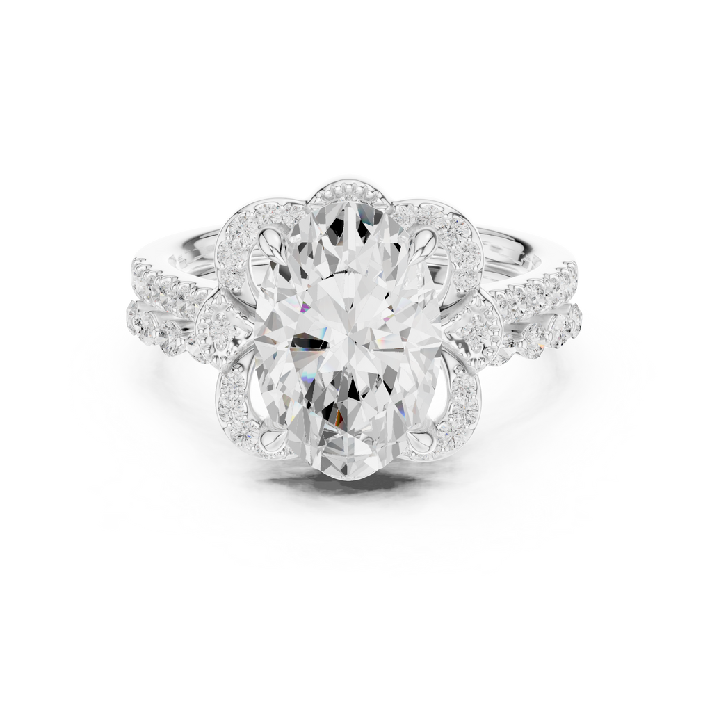 3.58 CT Oval Cut Floral Halo Diamond Engagement Ring