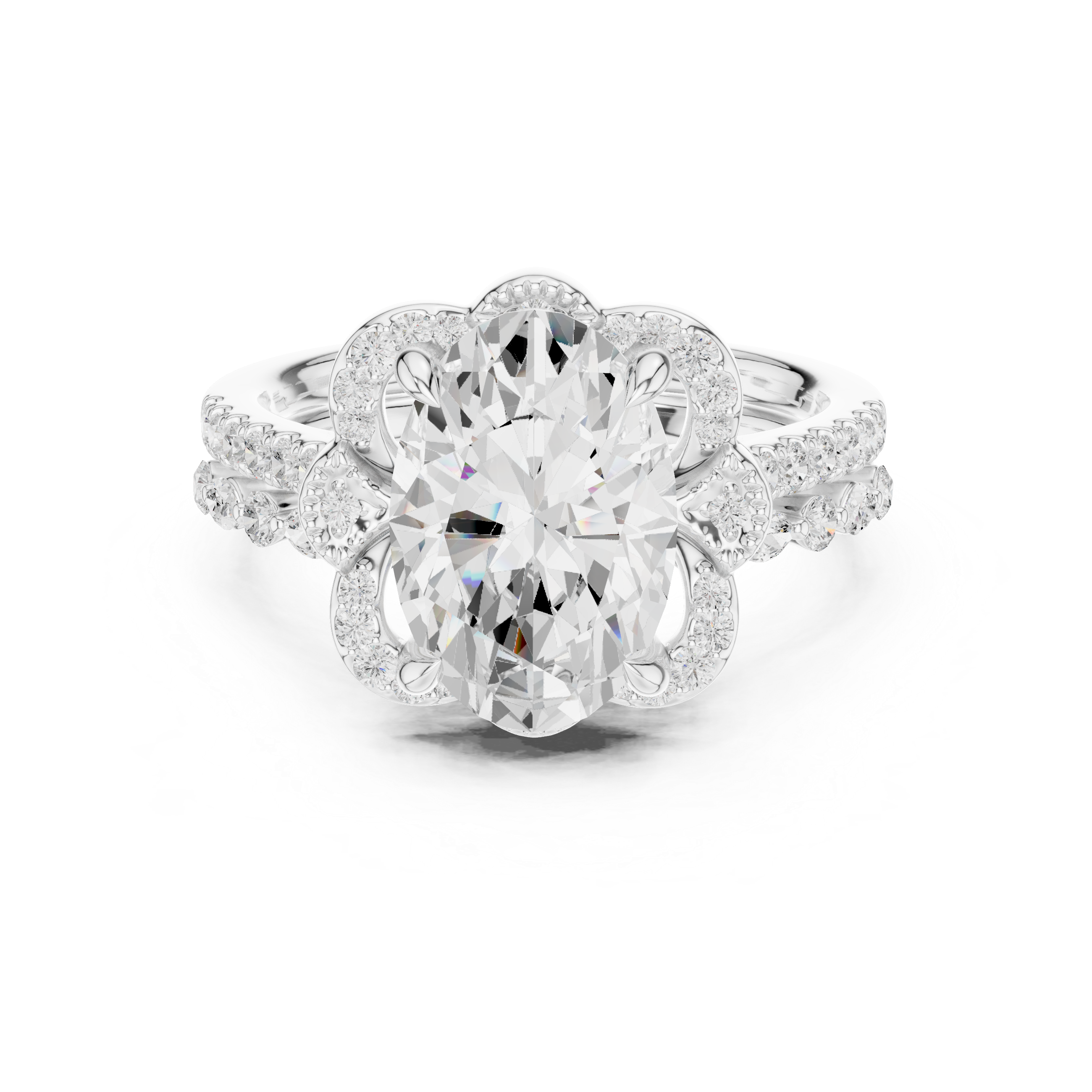 3.58 CT Oval Cut Floral Halo Diamond Engagement Ring