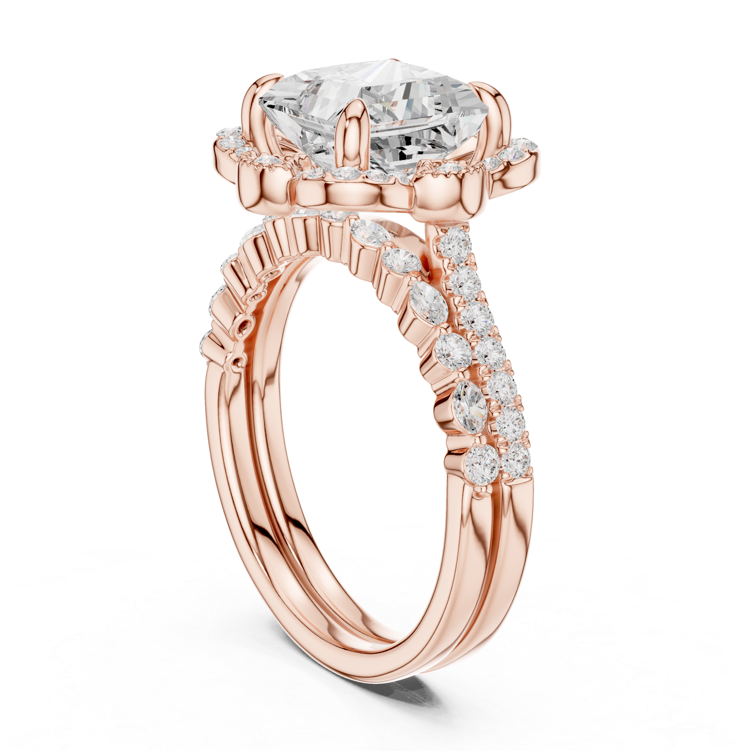 3.56 CT Princess Cut Floral Halo Diamond Engagement Ring