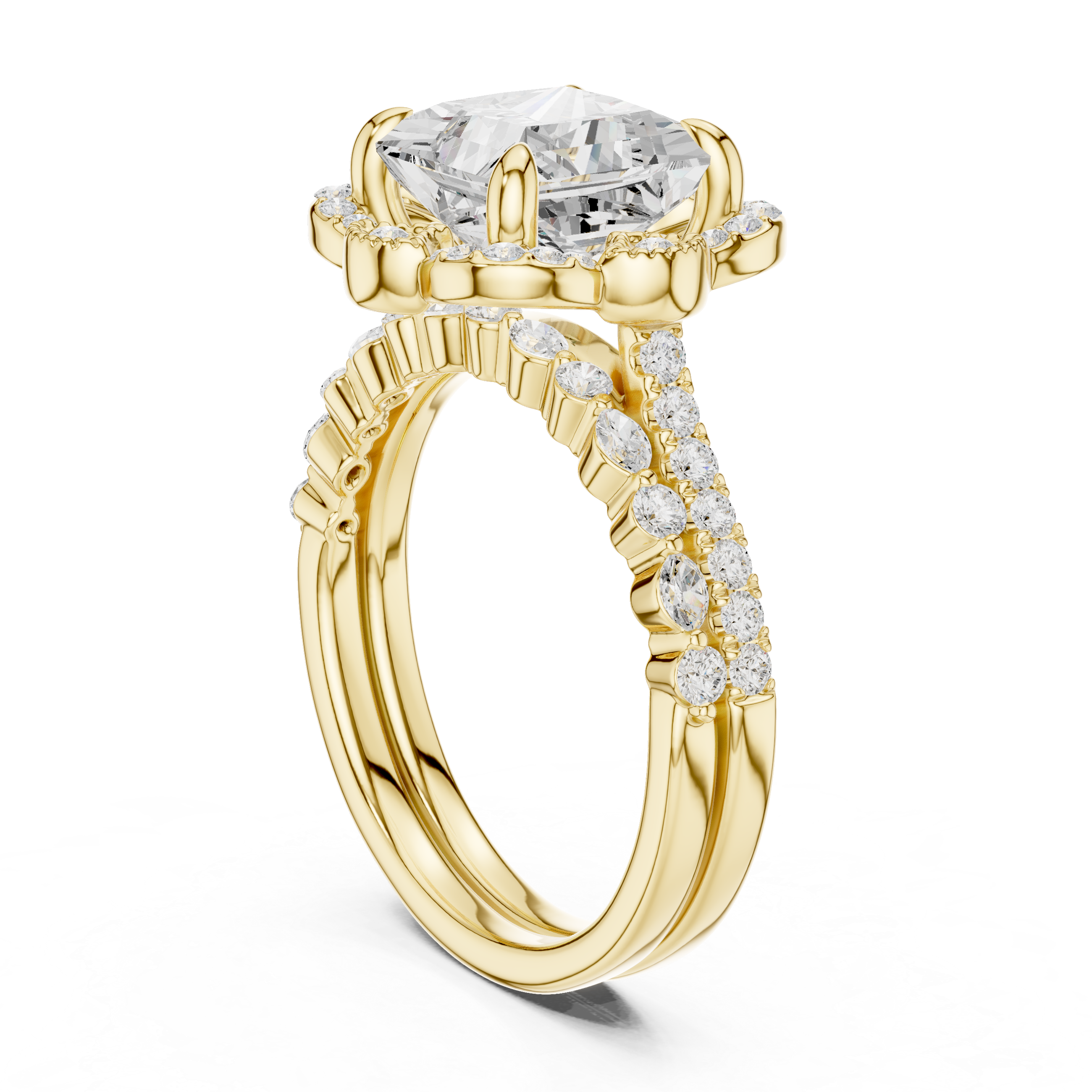 3.56 CT Princess Cut Floral Halo Diamond Engagement Ring