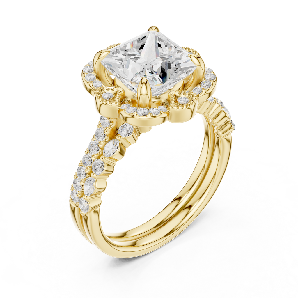 3.56 CT Princess Cut Floral Halo Diamond Engagement Ring