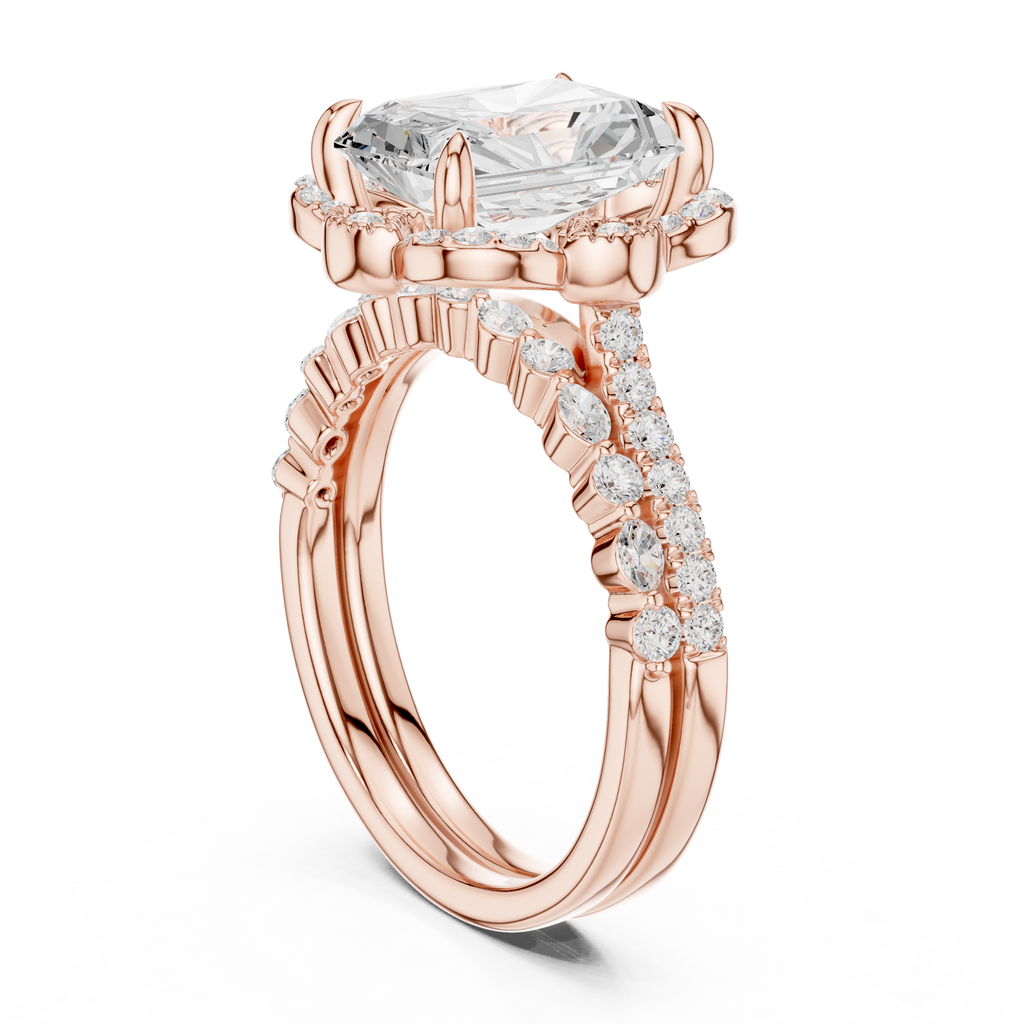 3.59 CT Radiant Cut Floral Halo Diamond Engagement Ring