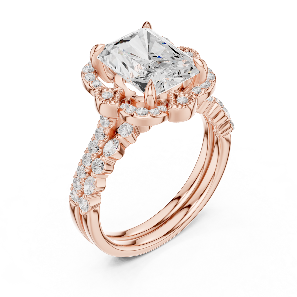 3.59 CT Radiant Cut Floral Halo Diamond Engagement Ring
