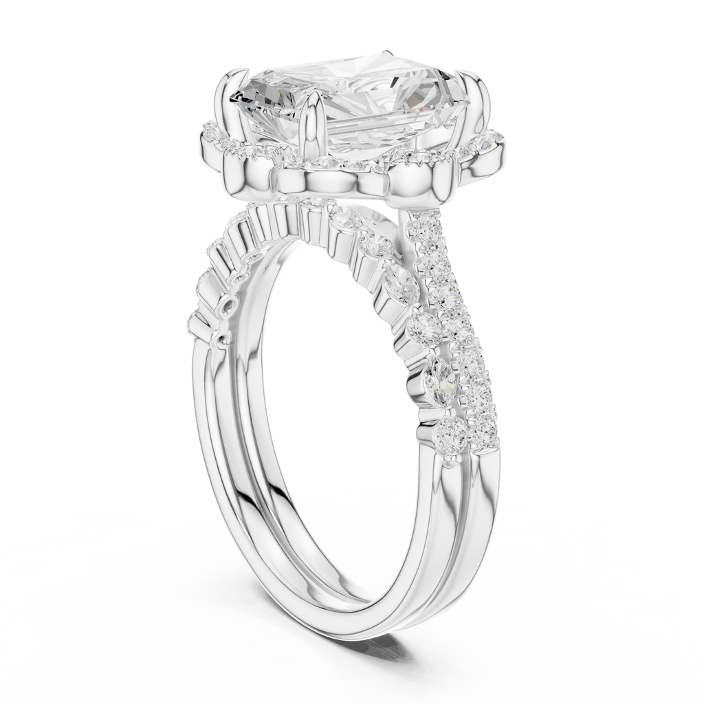 3.59 CT Radiant Cut Floral Halo Diamond Engagement Ring