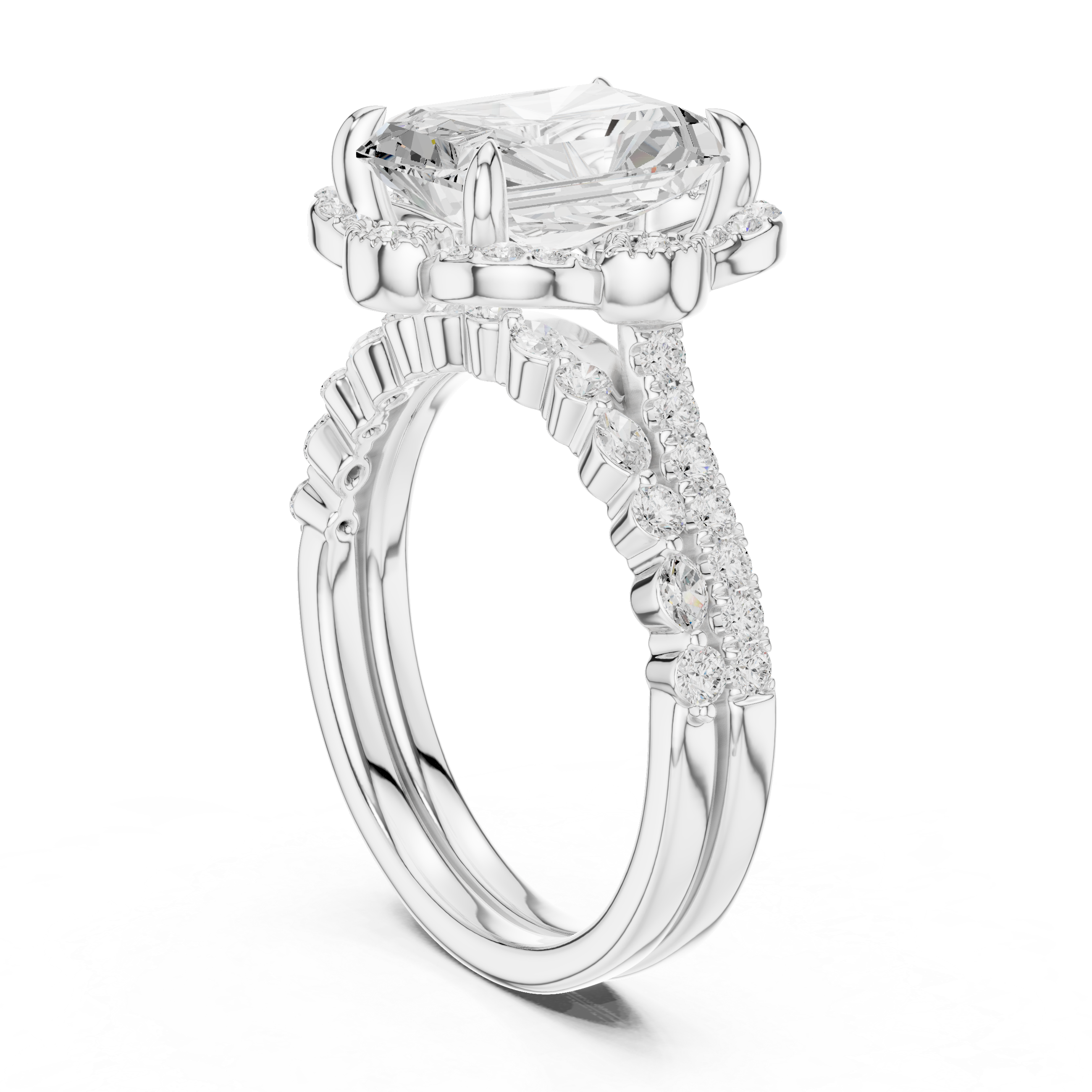 3.59 CT Radiant Cut Floral Halo Diamond Engagement Ring