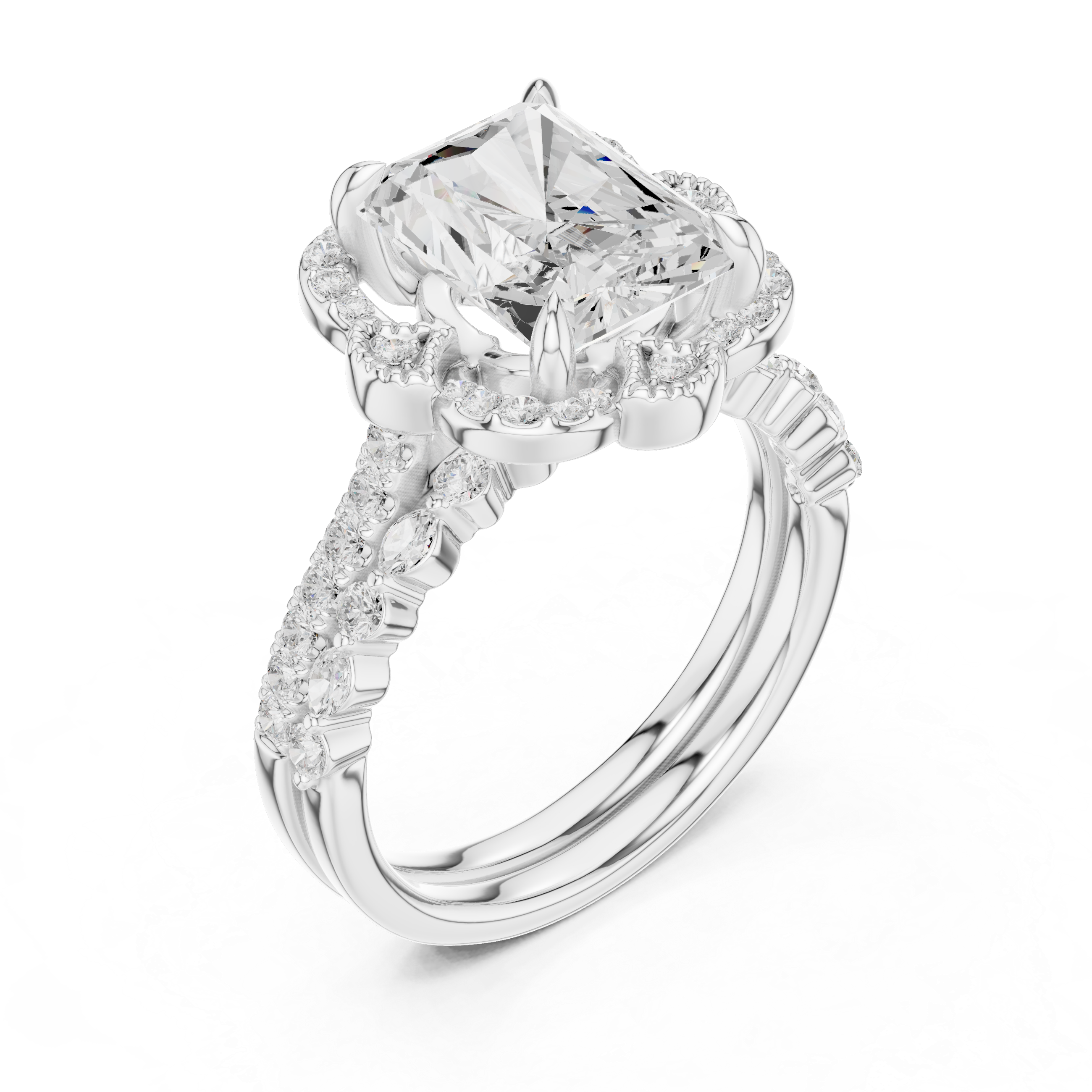3.59 CT Radiant Cut Floral Halo Diamond Engagement Ring