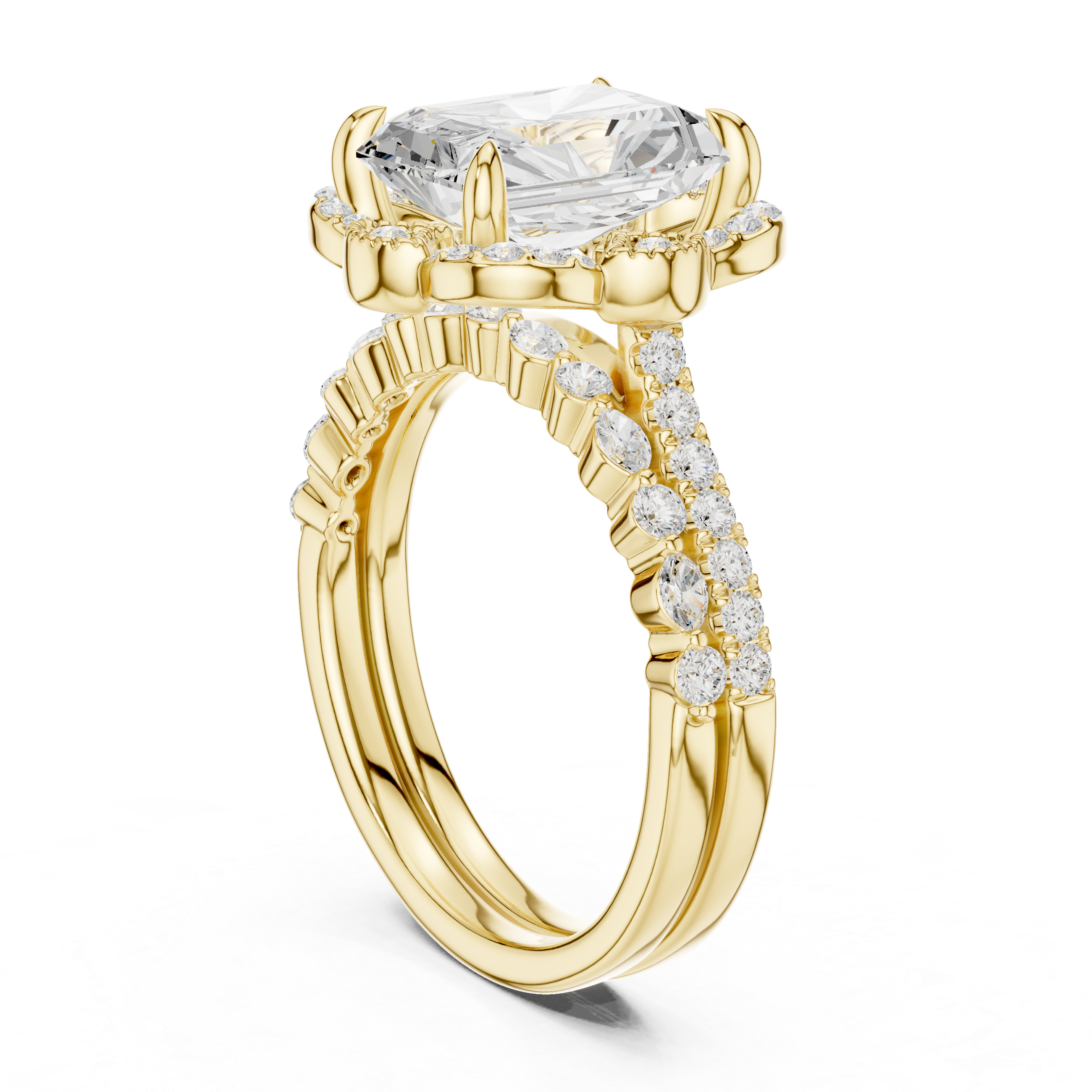 3.59 CT Radiant Cut Floral Halo Diamond Engagement Ring