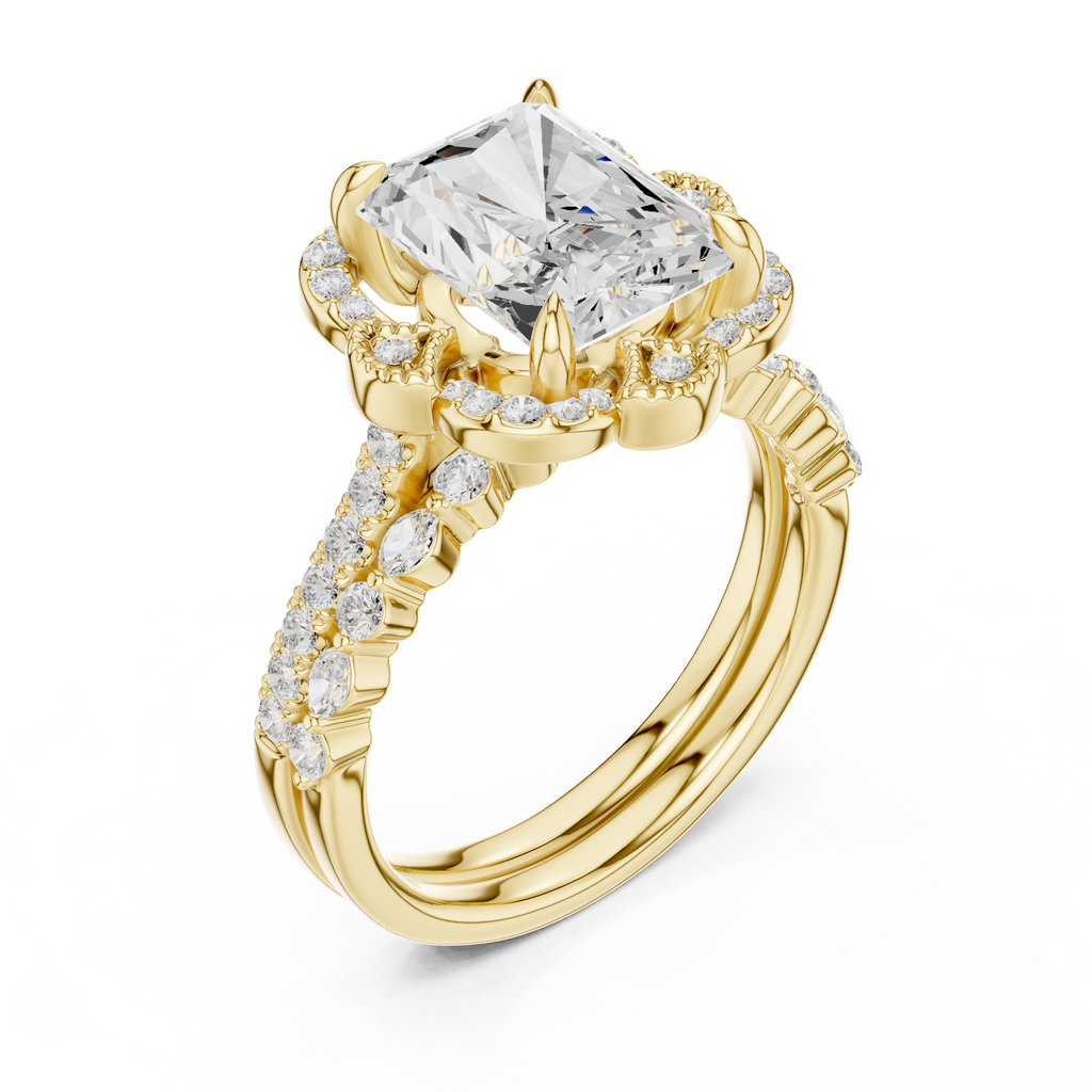 3.59 CT Radiant Cut Floral Halo Diamond Engagement Ring