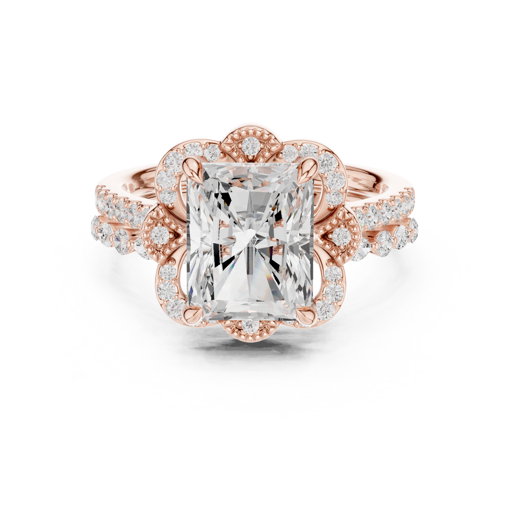 3.59 CT Radiant Cut Floral Halo Diamond Engagement Ring