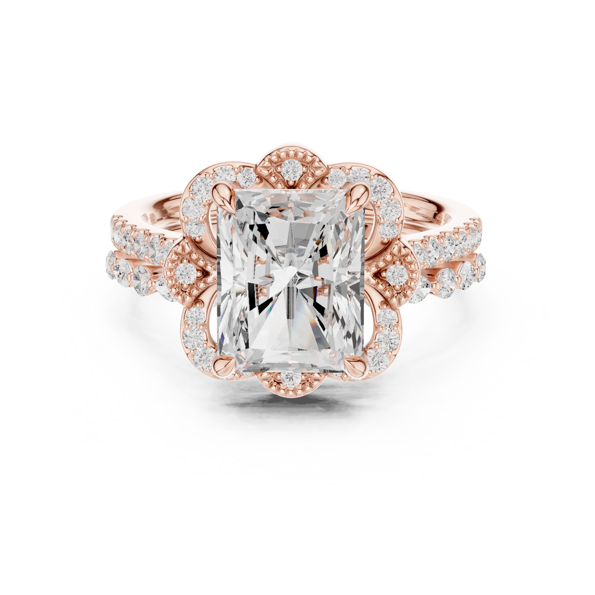 Radiant Cut Floral Halo Diamond Engagement Ring – view 5 of 12, lab grown diamond ring | Jewelix Atelier