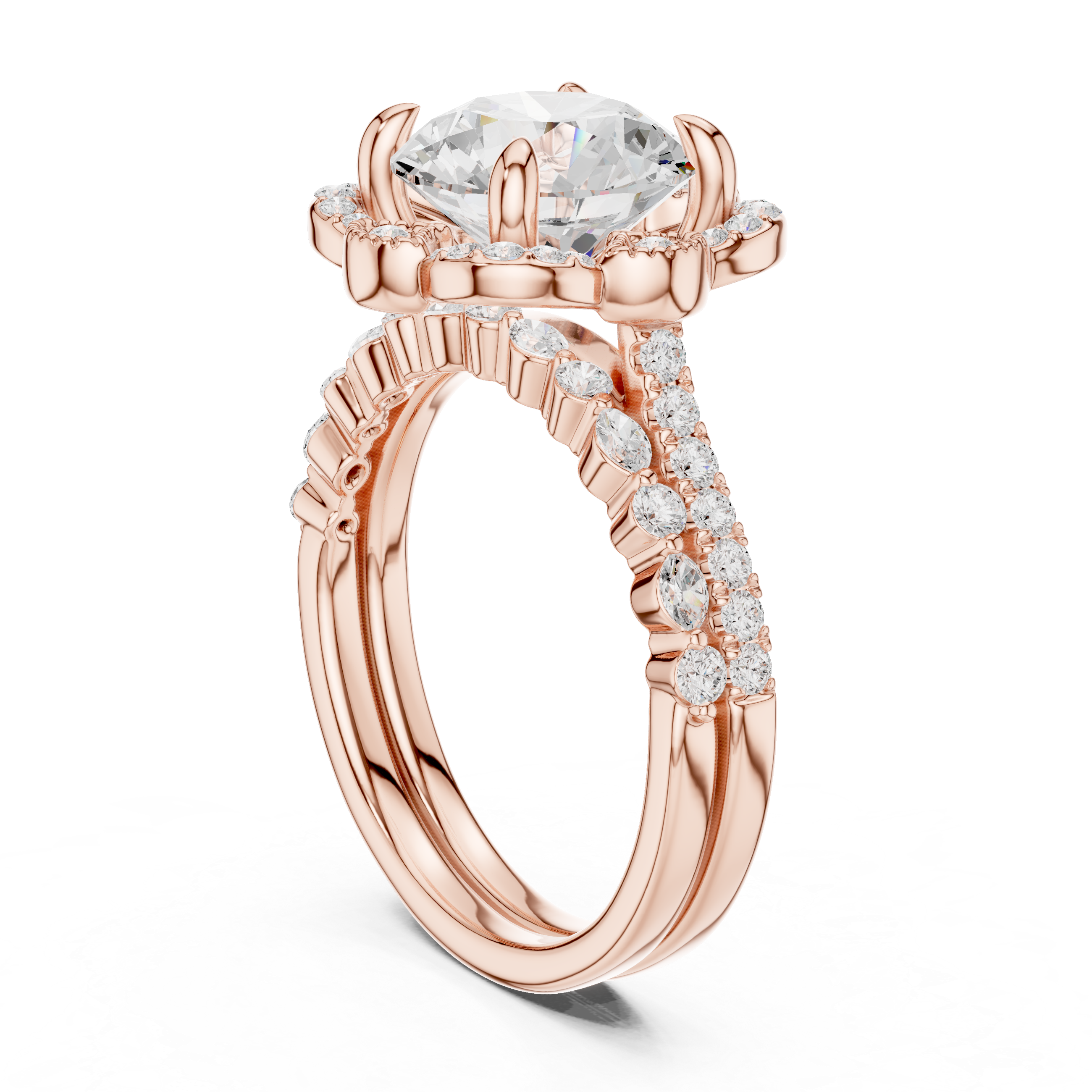 3.56 CT Round Diamond Floral Halo Engagement Ring