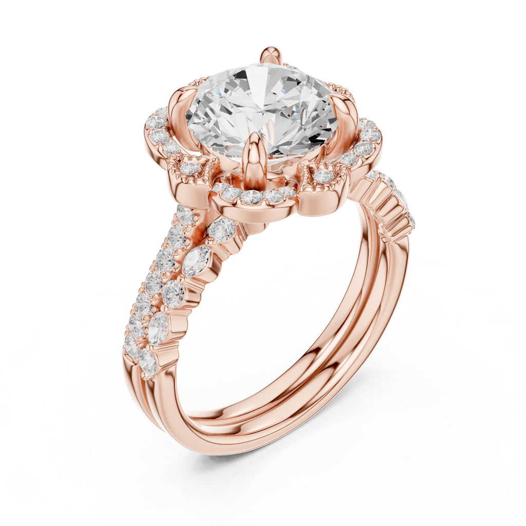 3.56 CT Round Diamond Floral Halo Engagement Ring