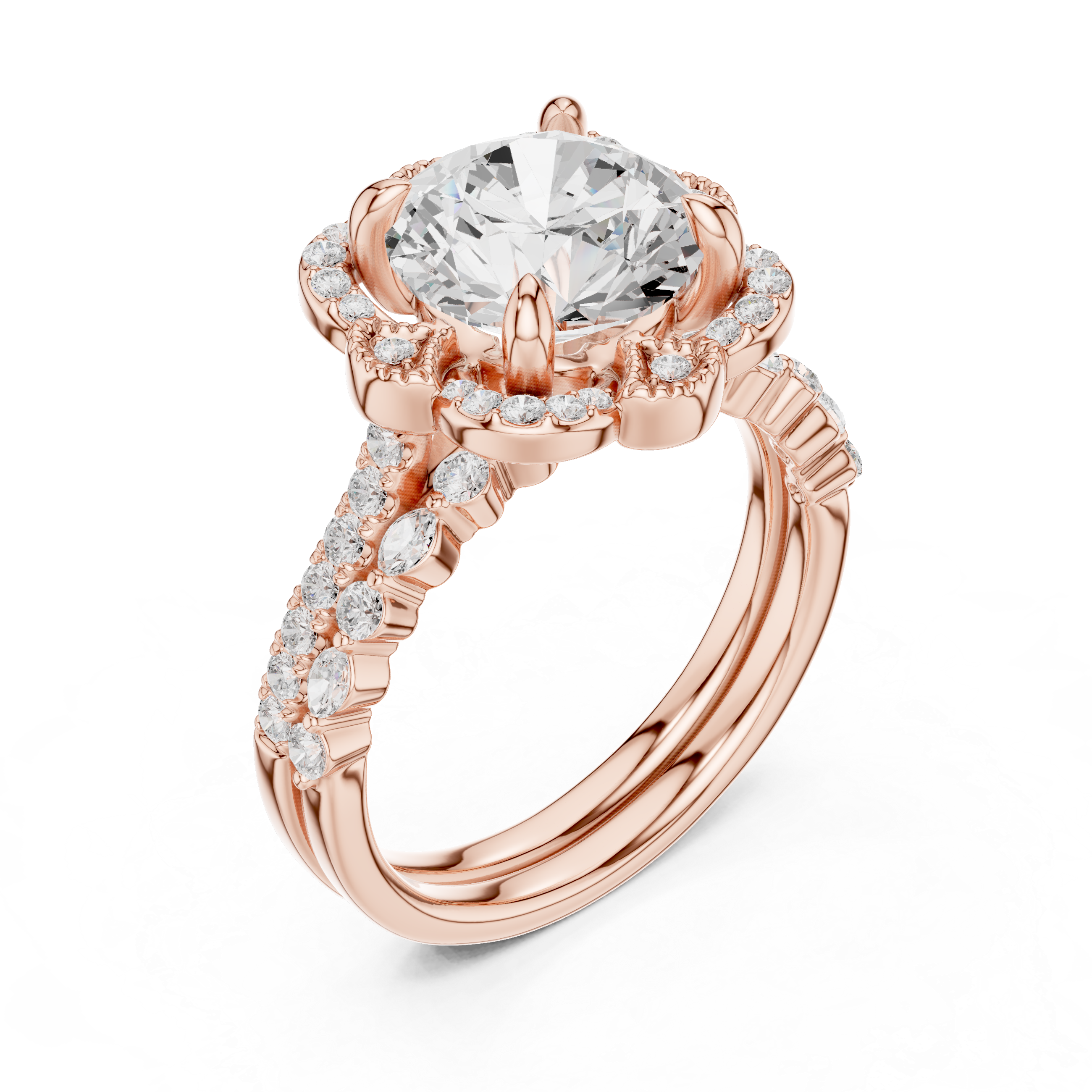 3.56 CT Round Diamond Floral Halo Engagement Ring
