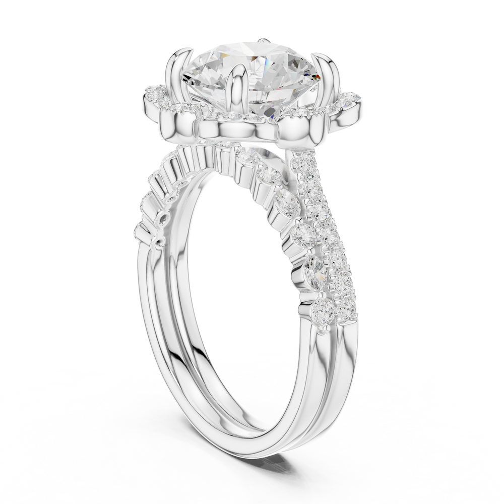 3.56 CT Round Diamond Floral Halo Engagement Ring