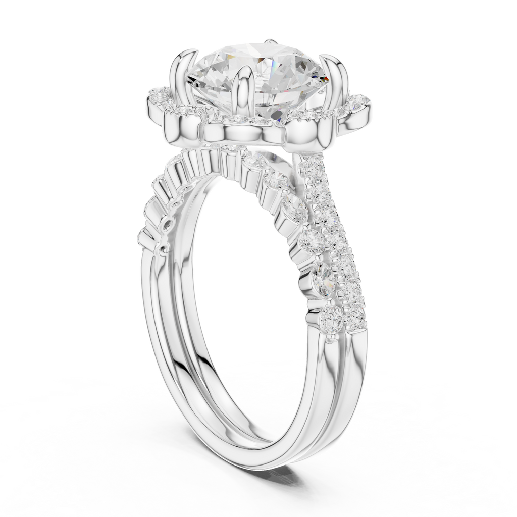 3.56 CT Round Diamond Floral Halo Engagement Ring