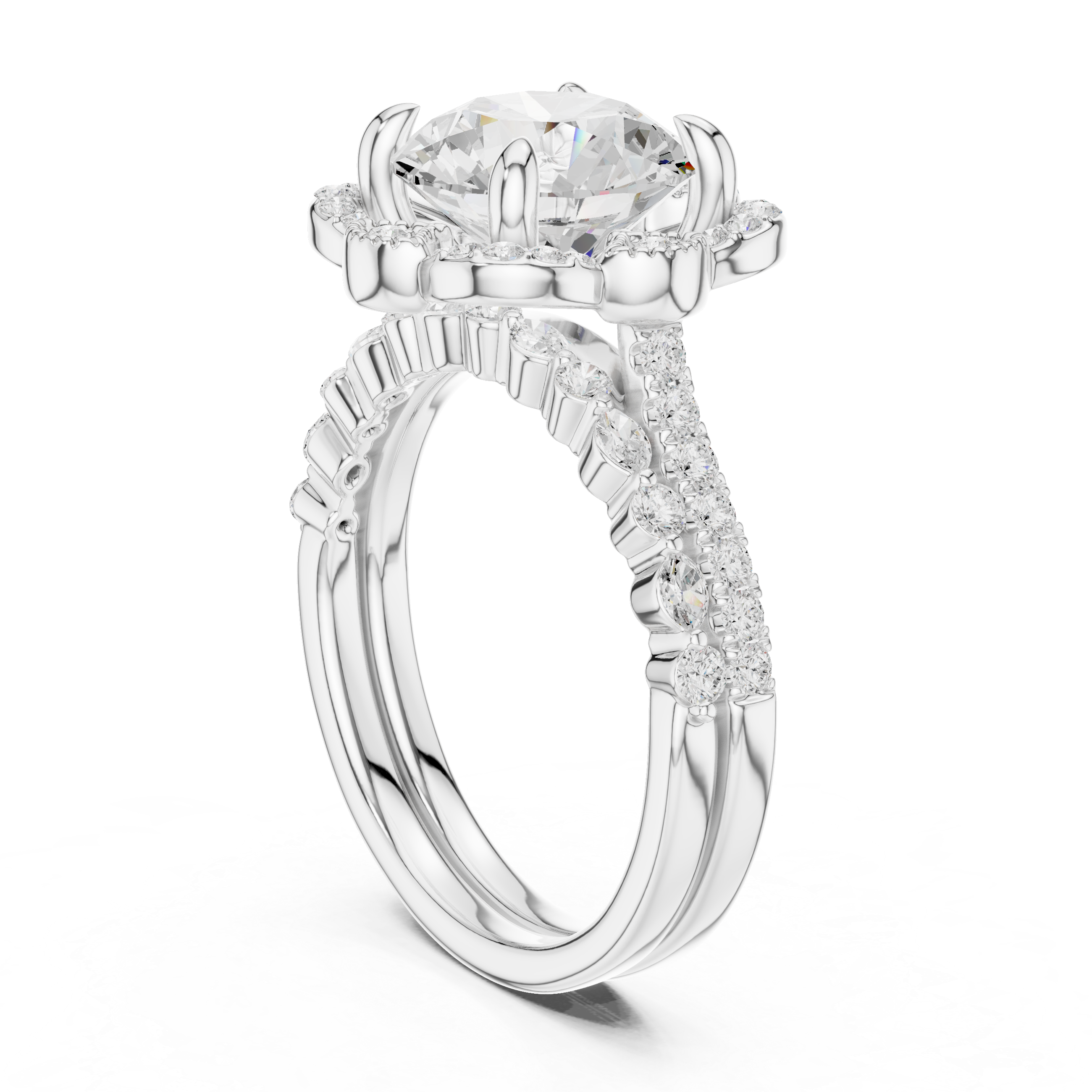3.56 CT Round Diamond Floral Halo Engagement Ring
