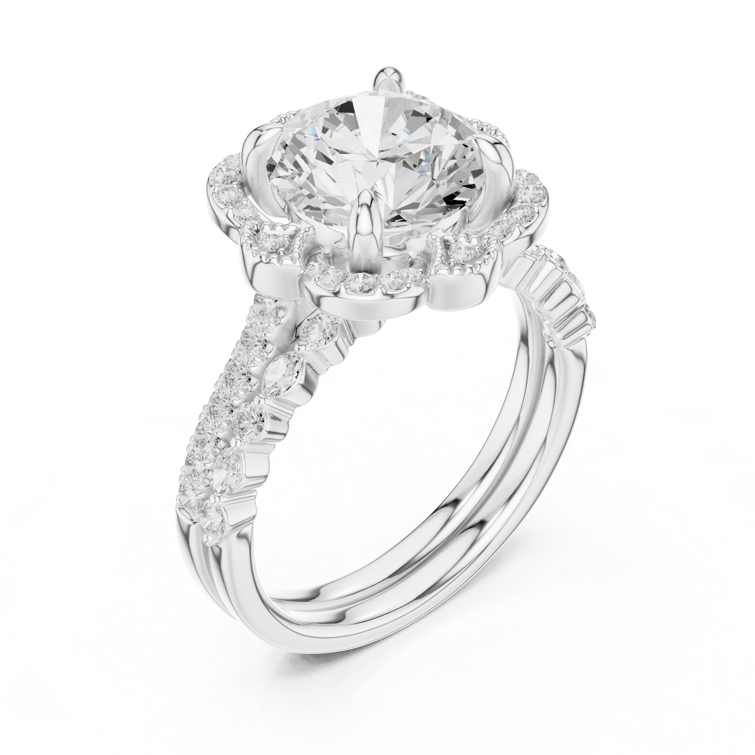 3.56 CT Round Diamond Floral Halo Engagement Ring
