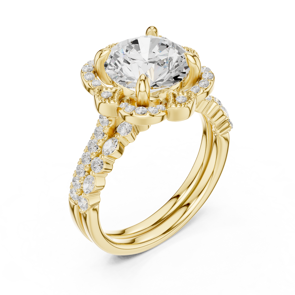 3.56 CT Round Diamond Floral Halo Engagement Ring
