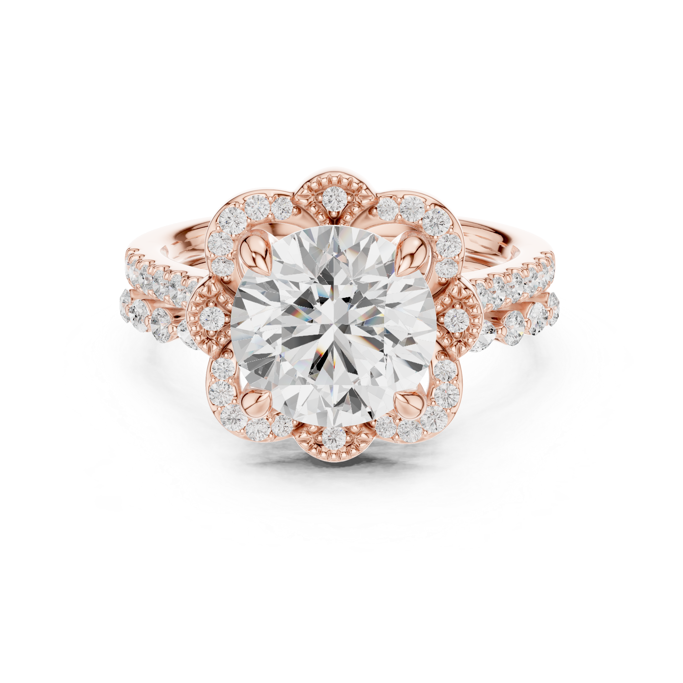 3.56 CT Round Diamond Floral Halo Engagement Ring