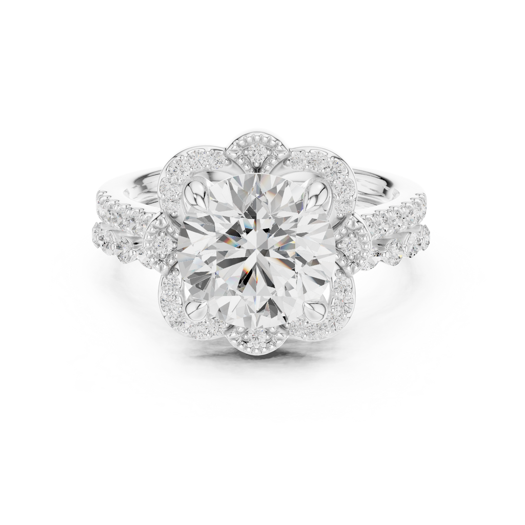 3.56 CT Round Diamond Floral Halo Engagement Ring