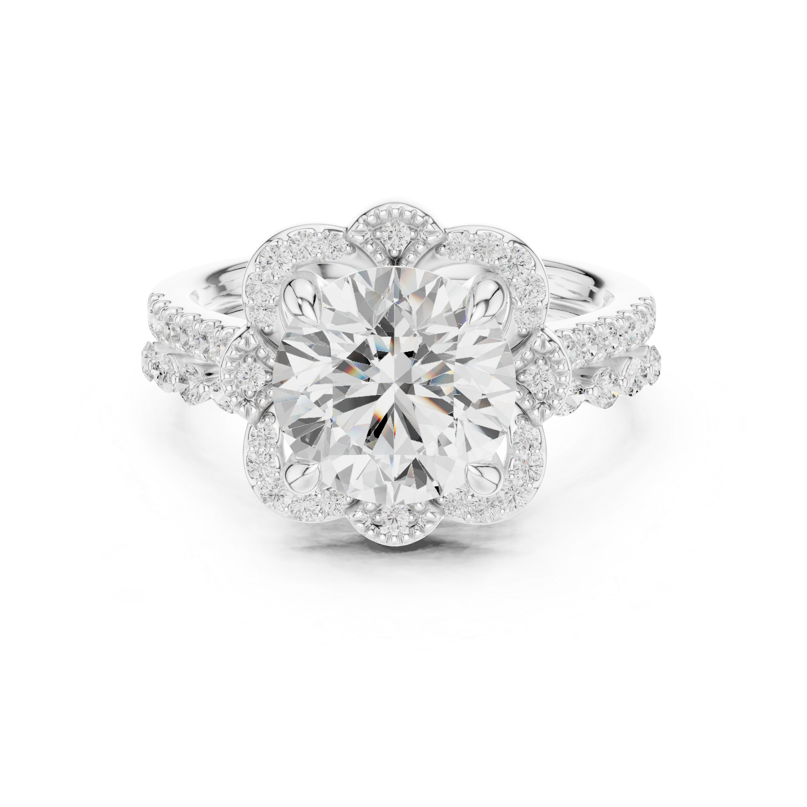 3.56 CT Round Diamond Floral Halo Engagement Ring