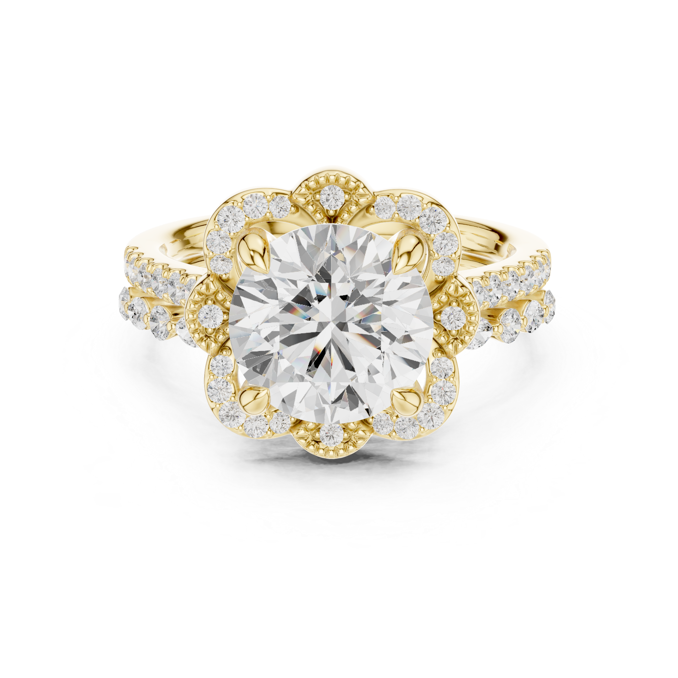3.56 CT Round Diamond Floral Halo Engagement Ring