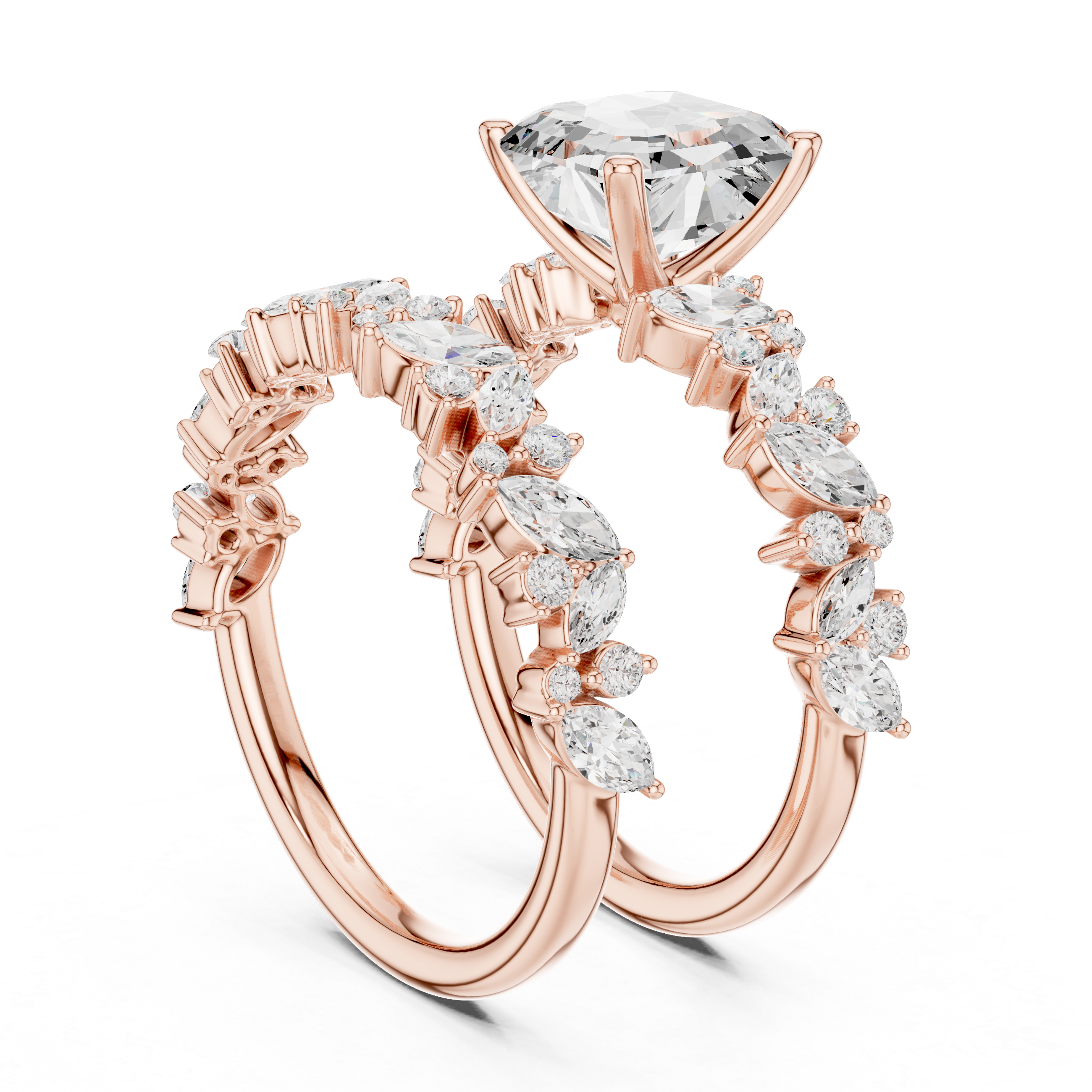 Emerald Cut Multi-Row Marquise Diamond Statement Ring