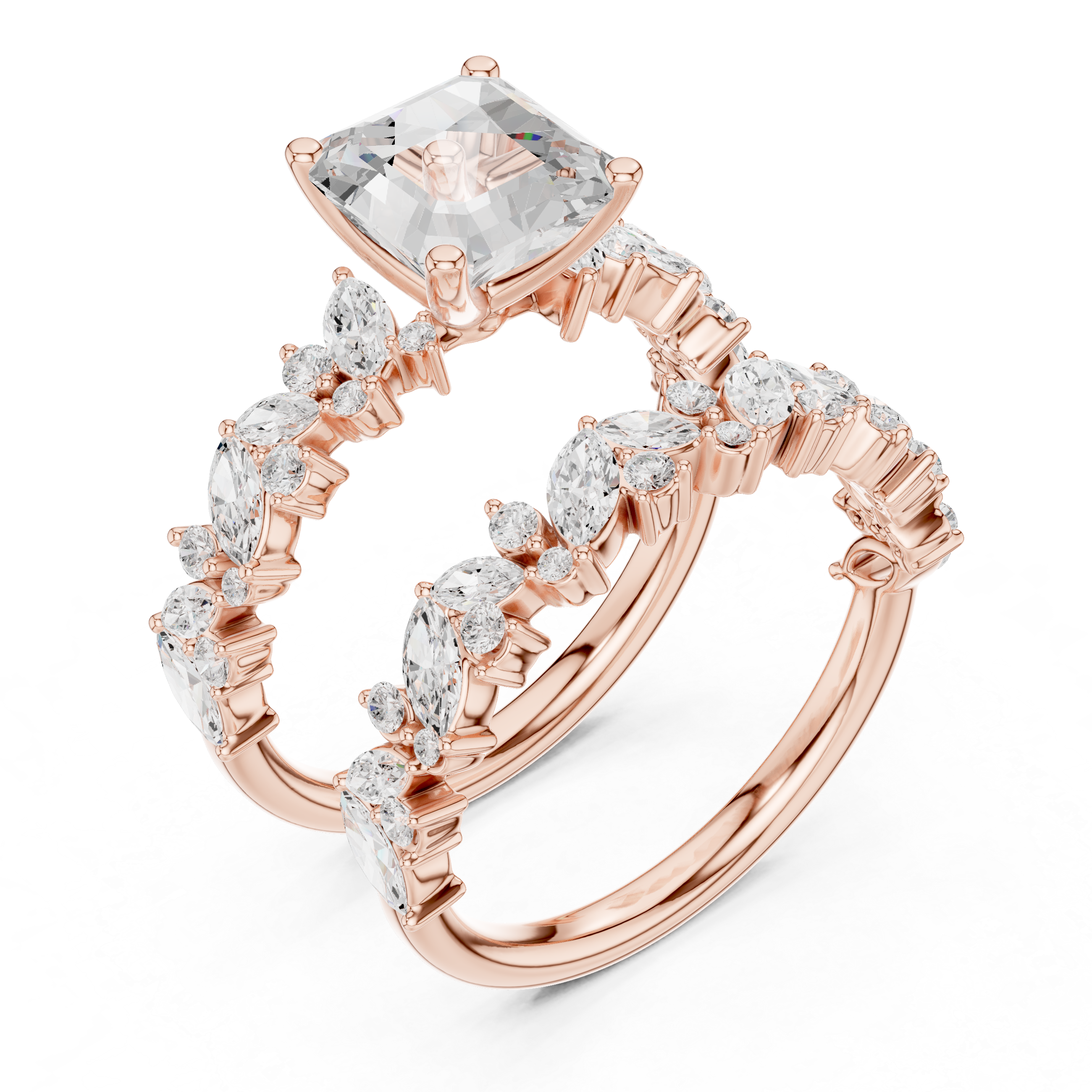 Emerald Cut Multi-Row Marquise Diamond Statement Ring