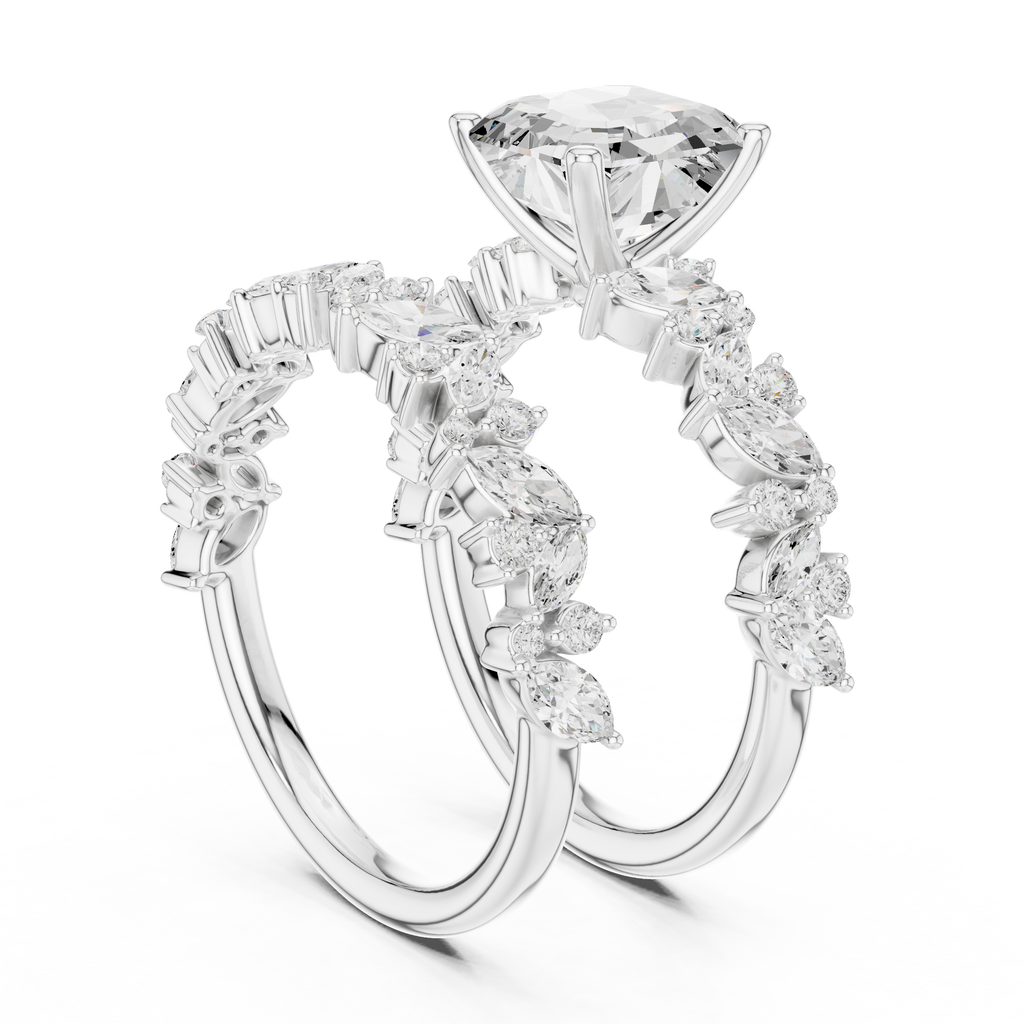 Emerald Cut Multi-Row Marquise Diamond Statement Ring