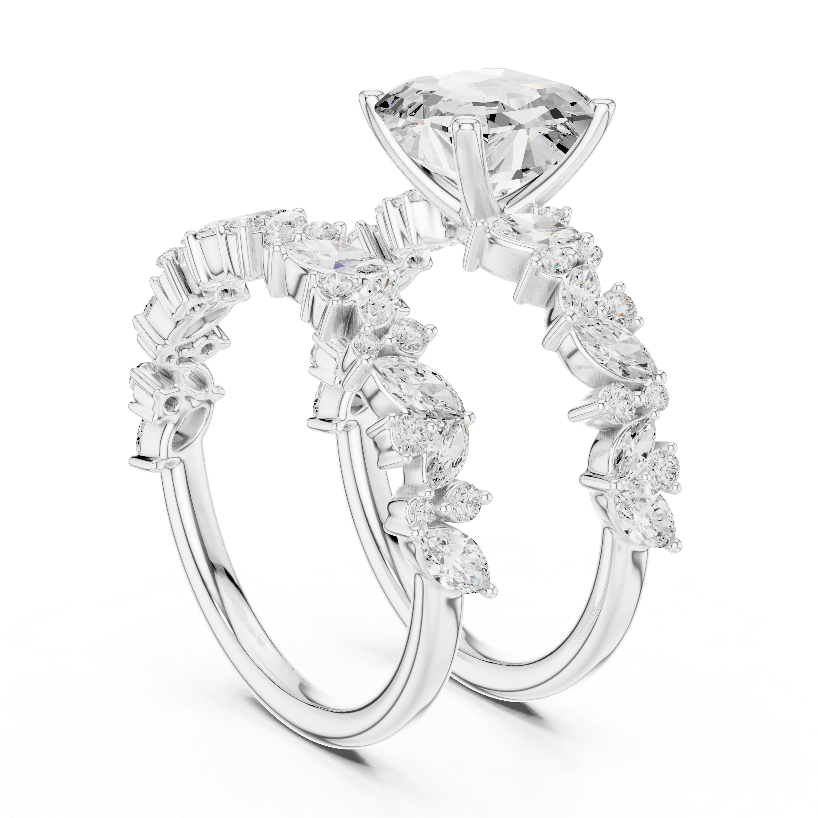 Emerald Cut Multi-Row Marquise Diamond Statement Ring