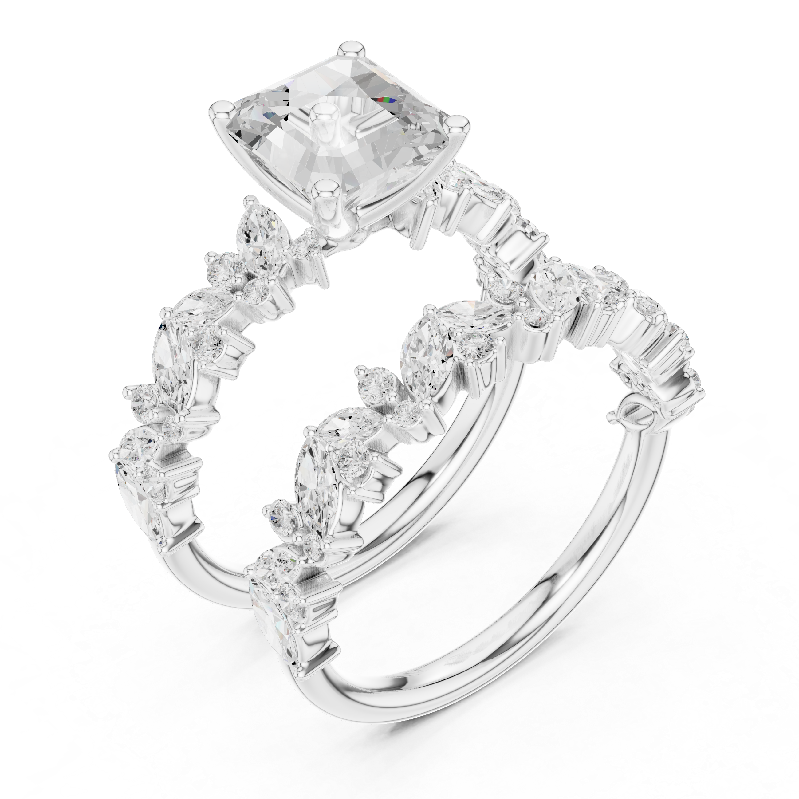 Emerald Cut Multi-Row Marquise Diamond Statement Ring