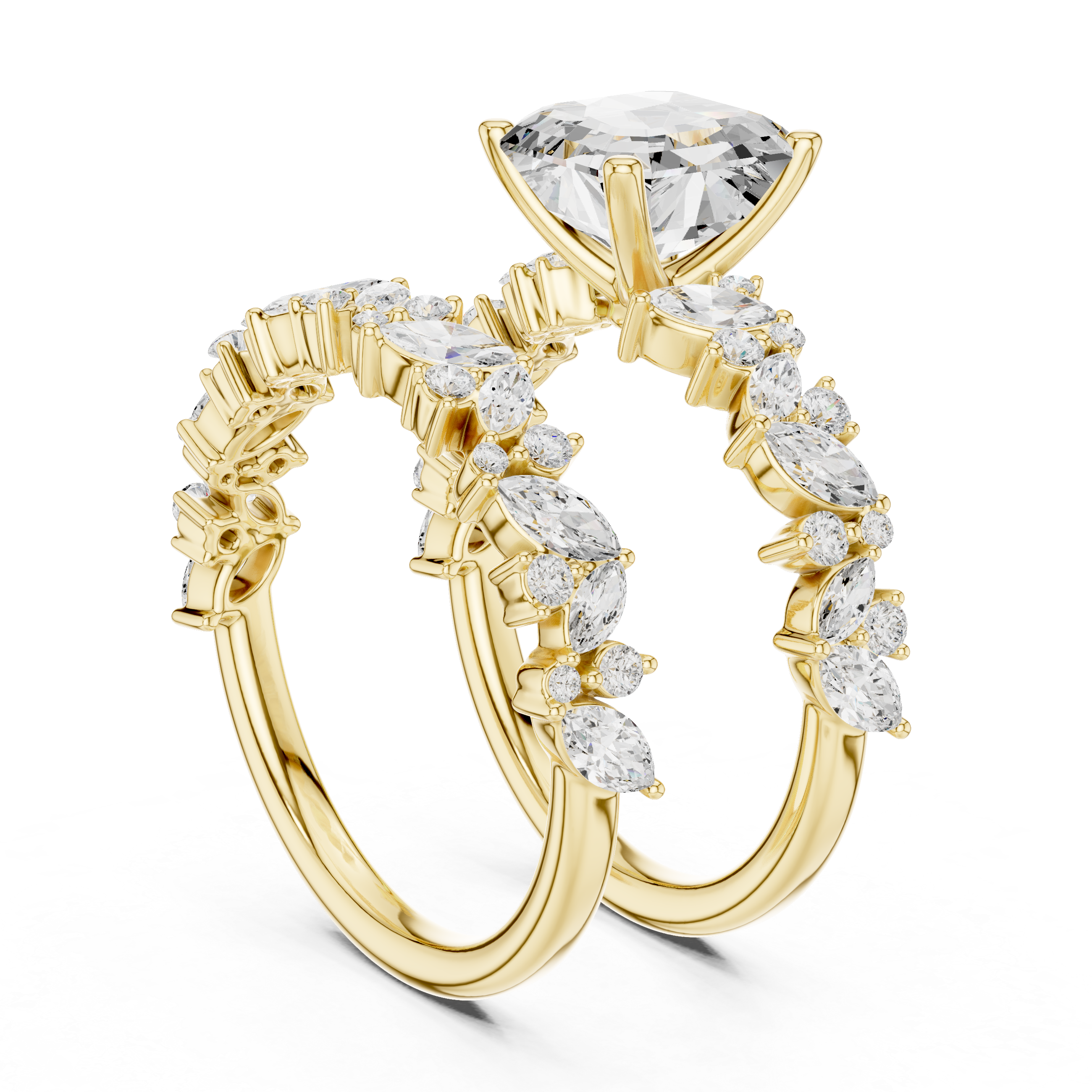 Emerald Cut Multi-Row Marquise Diamond Statement Ring