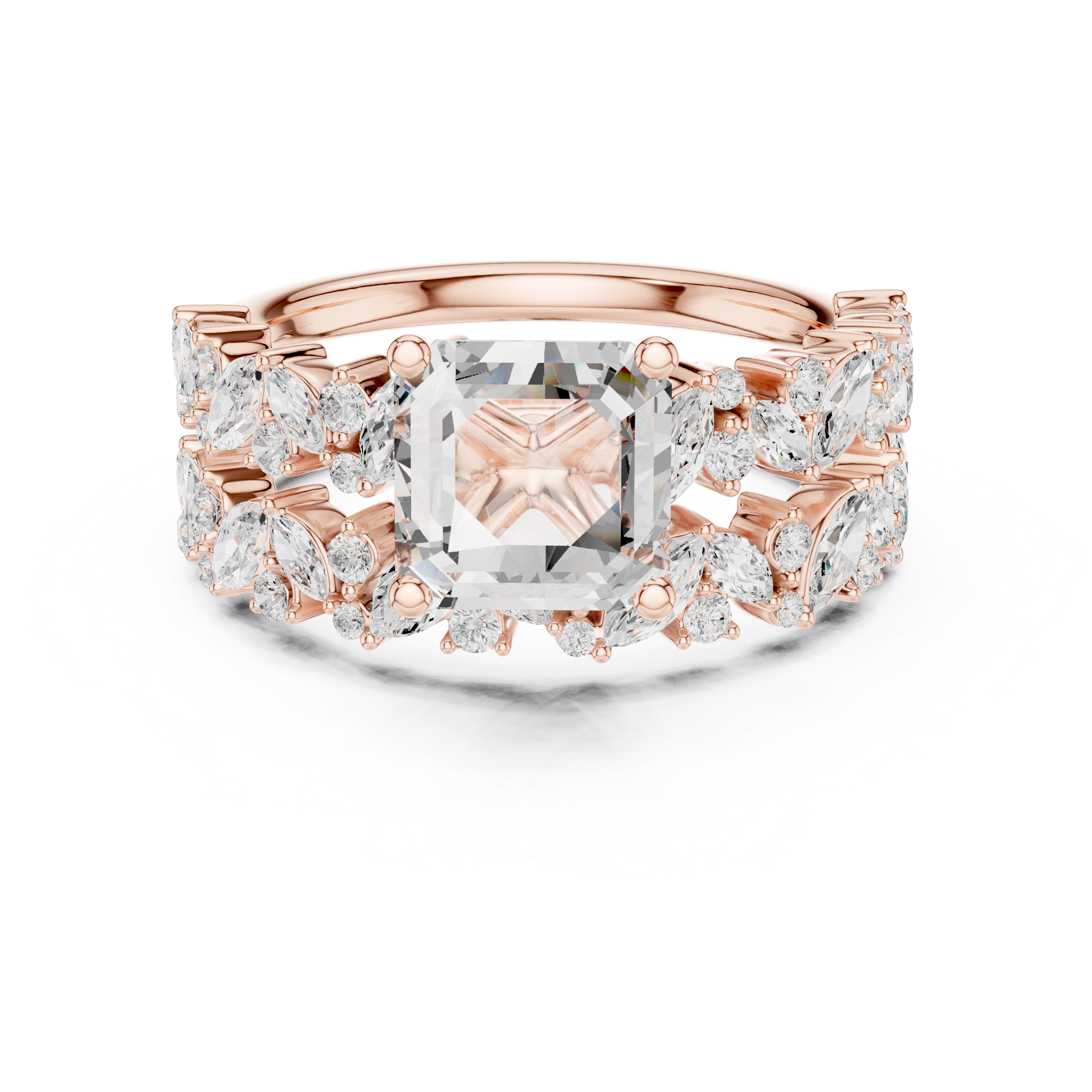 Emerald Cut Multi-Row Marquise Diamond Statement Ring