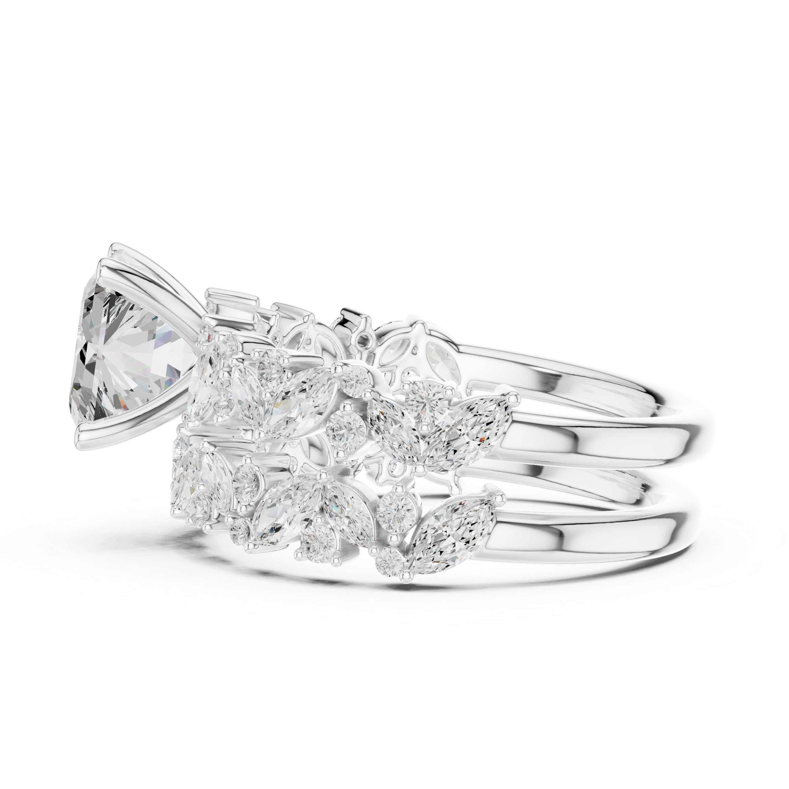 Emerald Cut Multi-Row Marquise Diamond Statement Ring