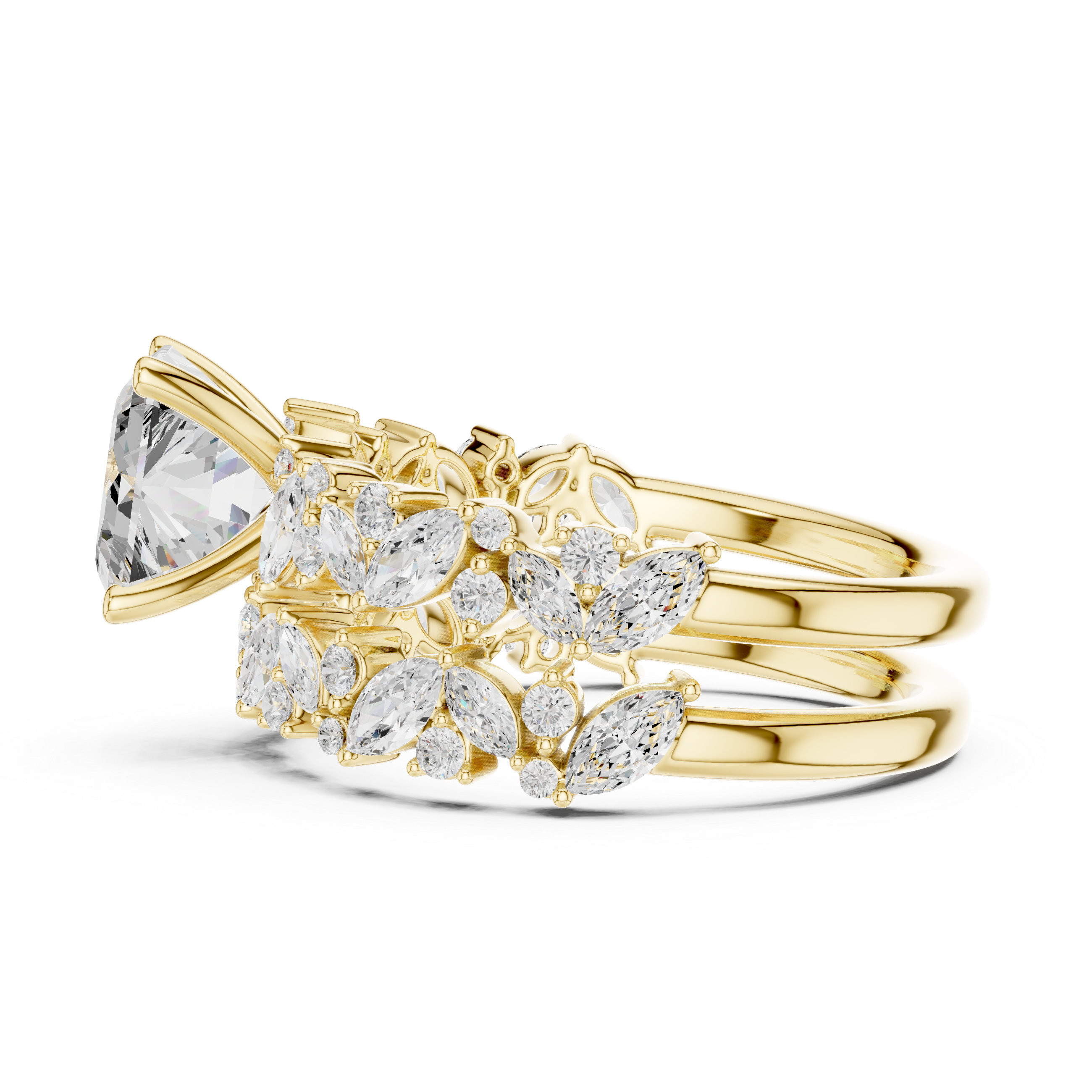Emerald Cut Multi-Row Marquise Diamond Statement Ring
